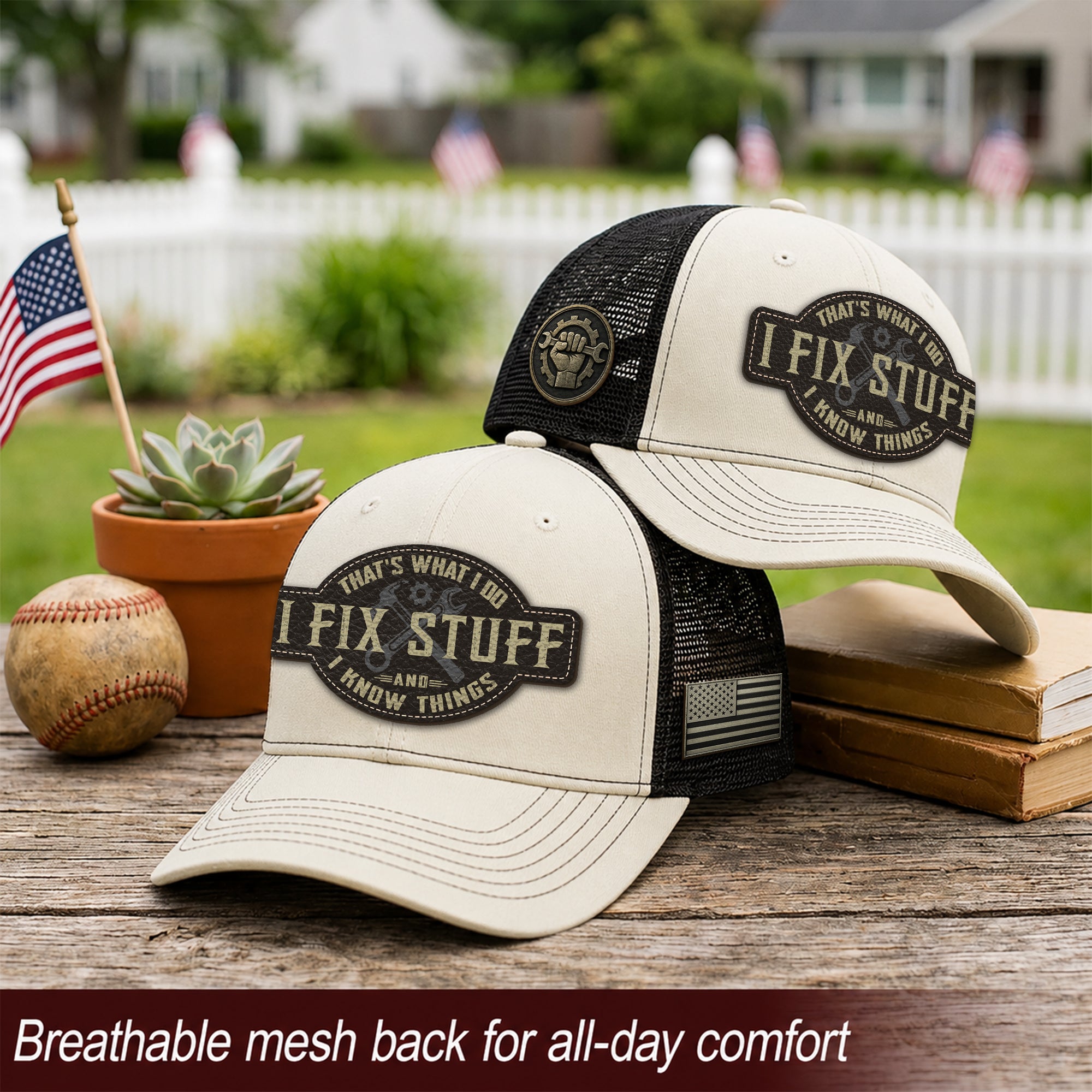 Funny Mechanic Quote I Fix Stuff And I Know Things Men Patch Trucker Hat Casual Novelty