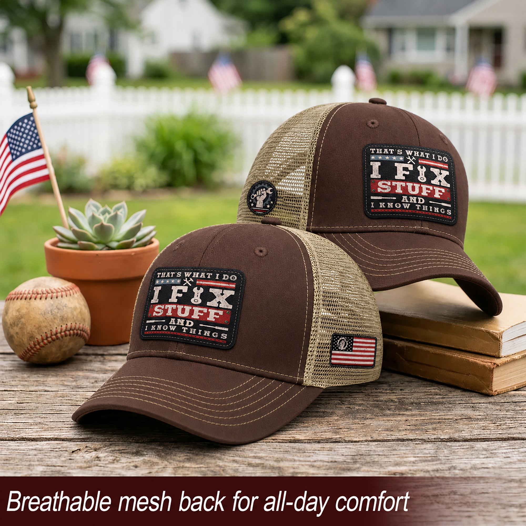 That's What I Do I Fix Stuff Patch Brown Trucker Hat Cool Handyman Dad Gift Idea