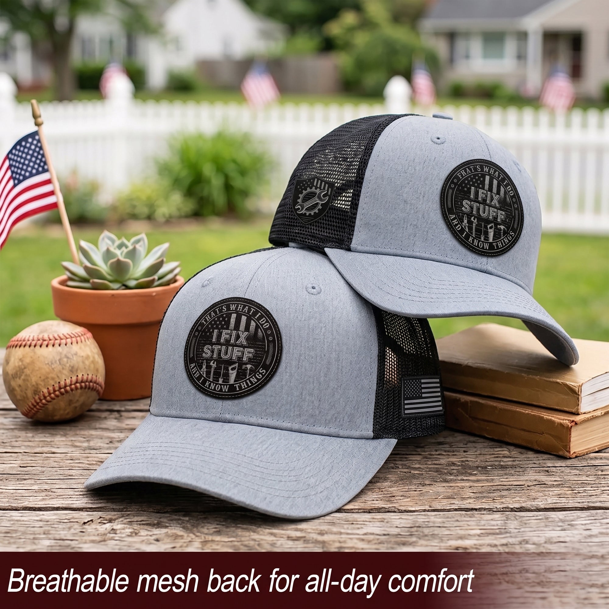 That's What I Do I Fix Stuff Round Patch Grey Trucker Hat Cool Handyman Gift Idea