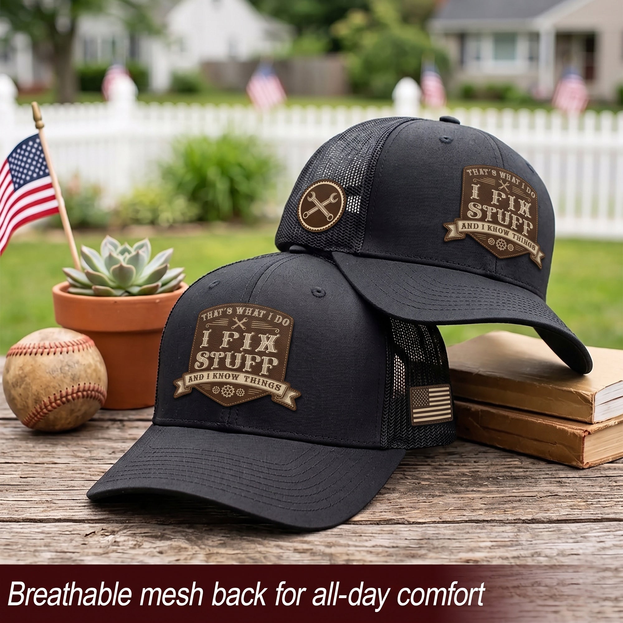 That's What I Do I Fix Stuff Shield Patch Black Trucker Hat Cool Handyman Gift Idea