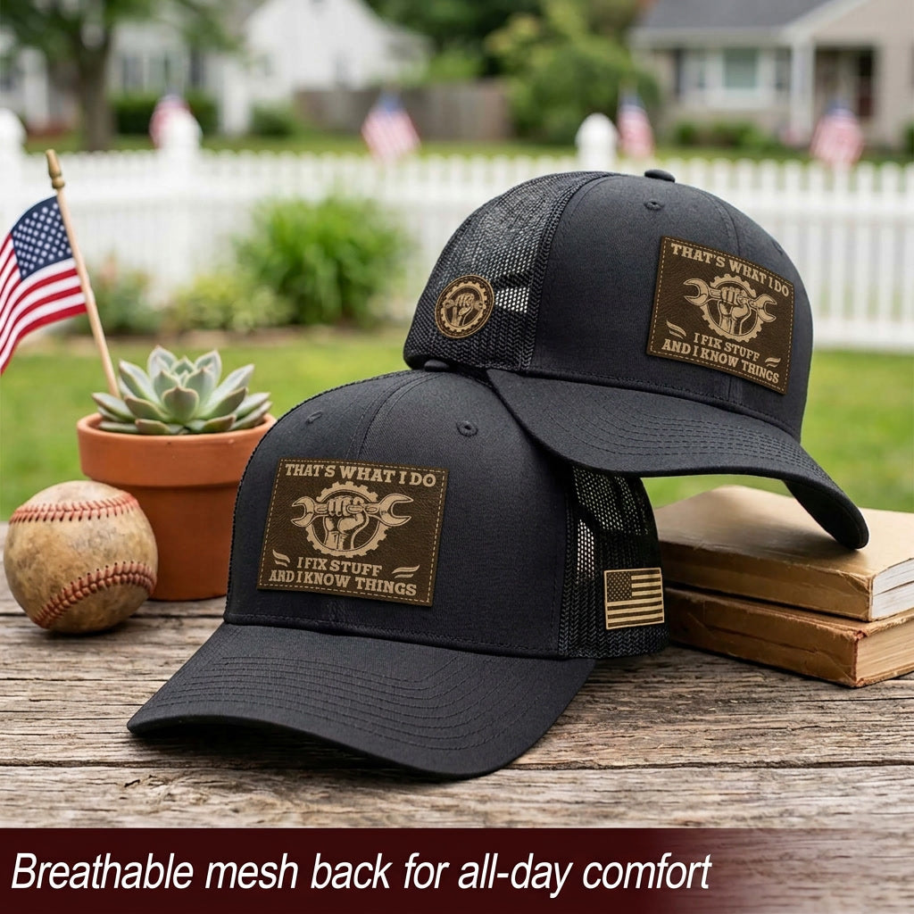 That's What I Do I Fix Stuff Wrench Patch Black Trucker Hat Cool Handyman Gift Idea