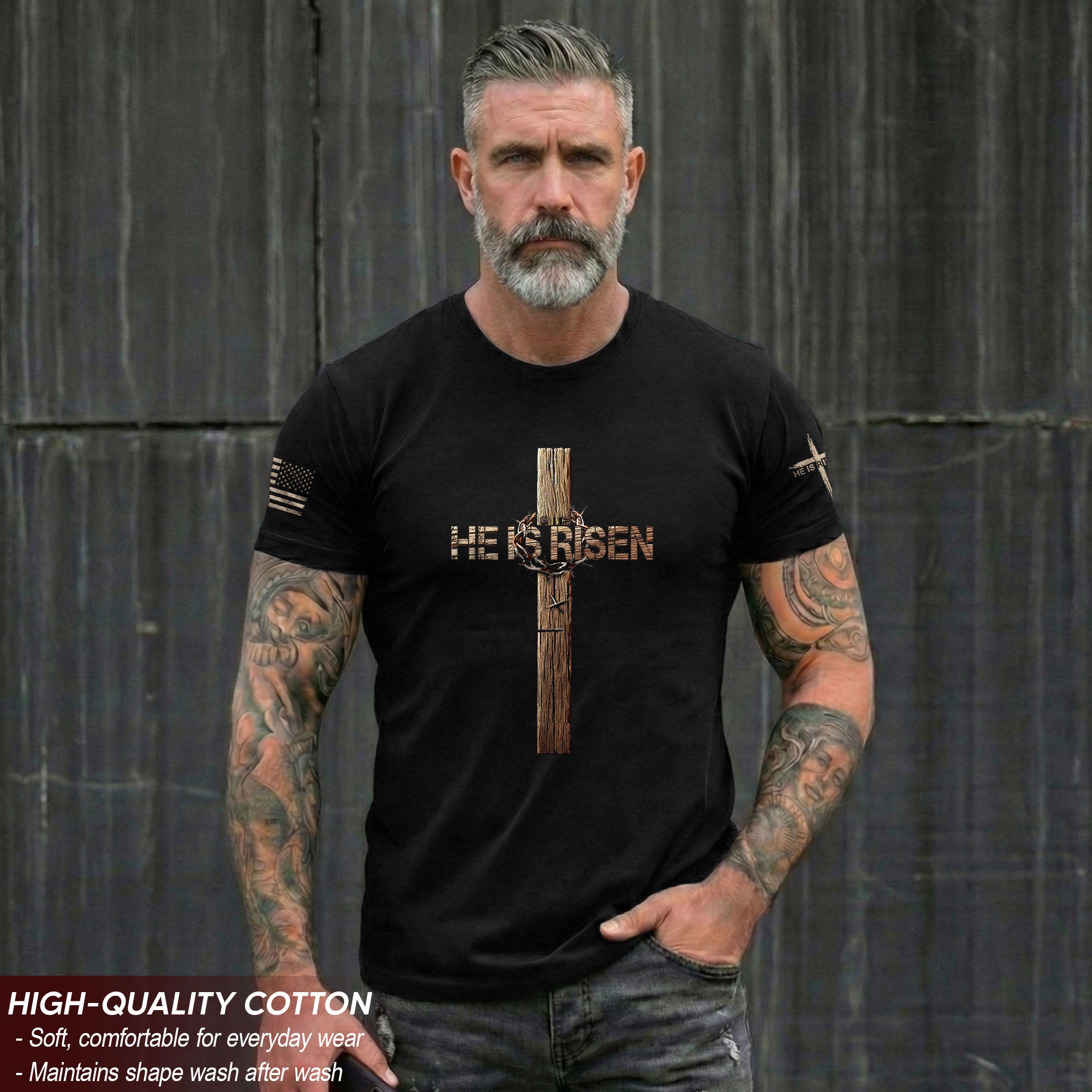 He Is Risen T-Shirt – Resurrection Cross