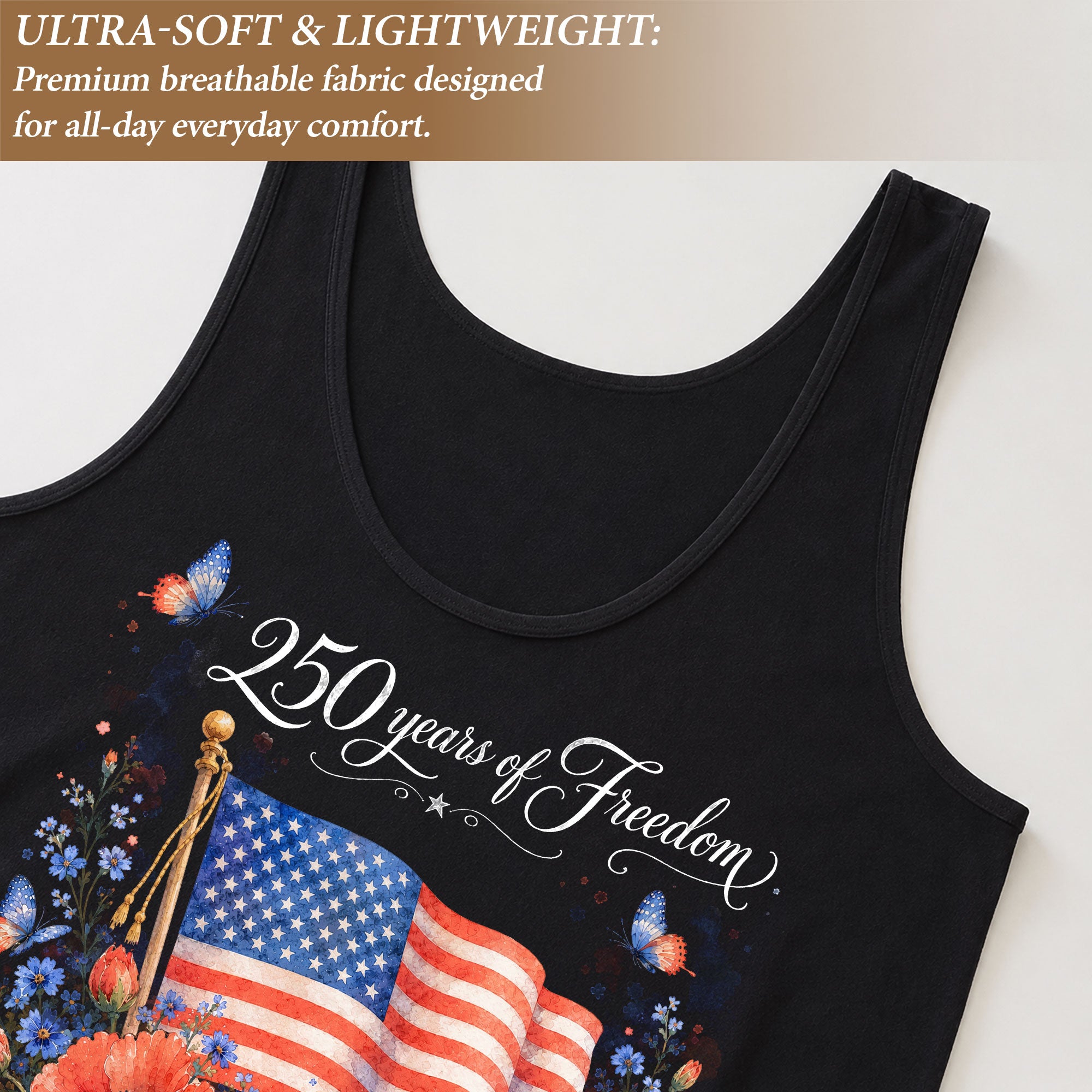 Women's Patriotic Tank Top 250 Years of Freedom Floral US Flag 1776 Graphic Shirt