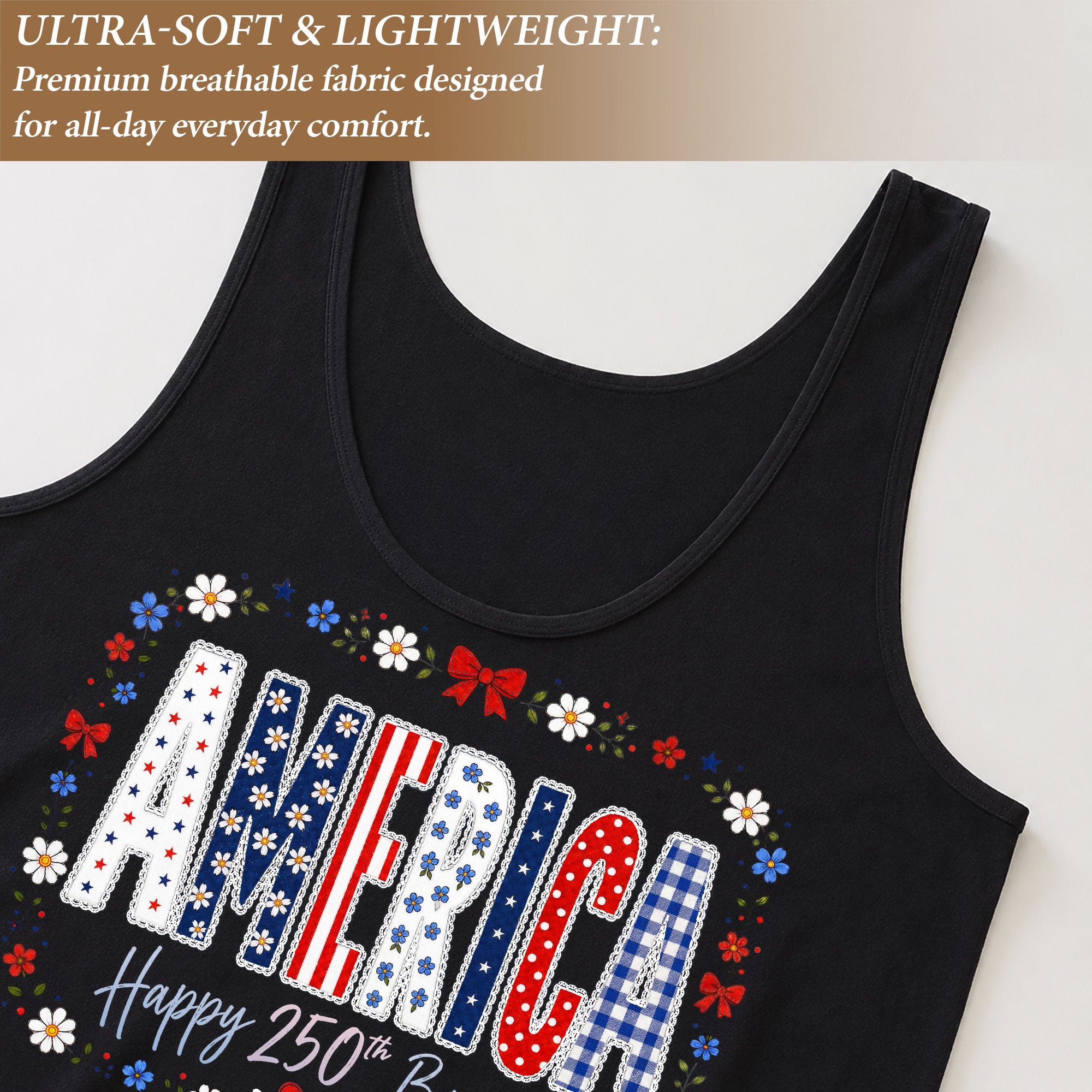 Women's Patriotic Tank Top America Happy 250th Birthday Floral Graphic Summer Shirt