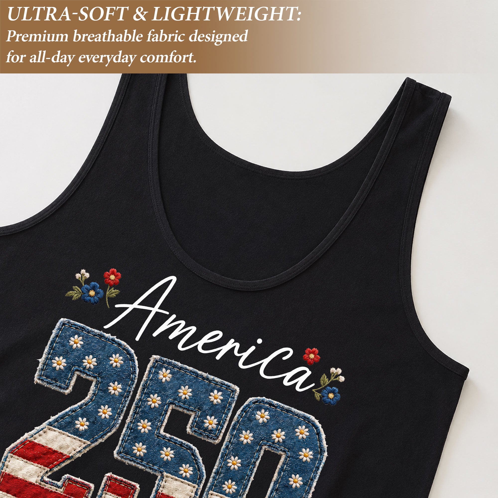 Floral America 250 Years of Freedom Tank Top Women's US Anniversary Graphic Shirt