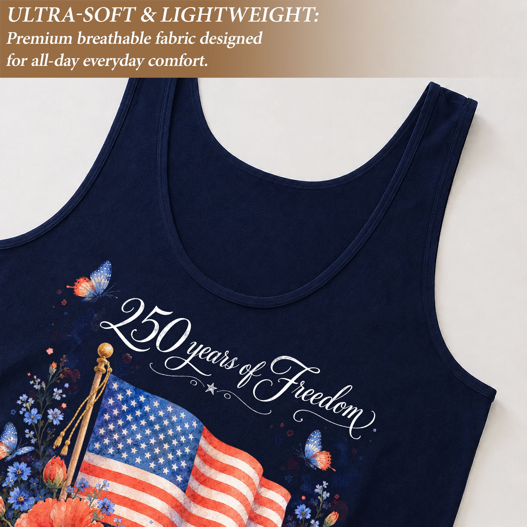 Women's Patriotic Tank Top 250 Years of Freedom Floral US Flag 1776 Graphic Shirt