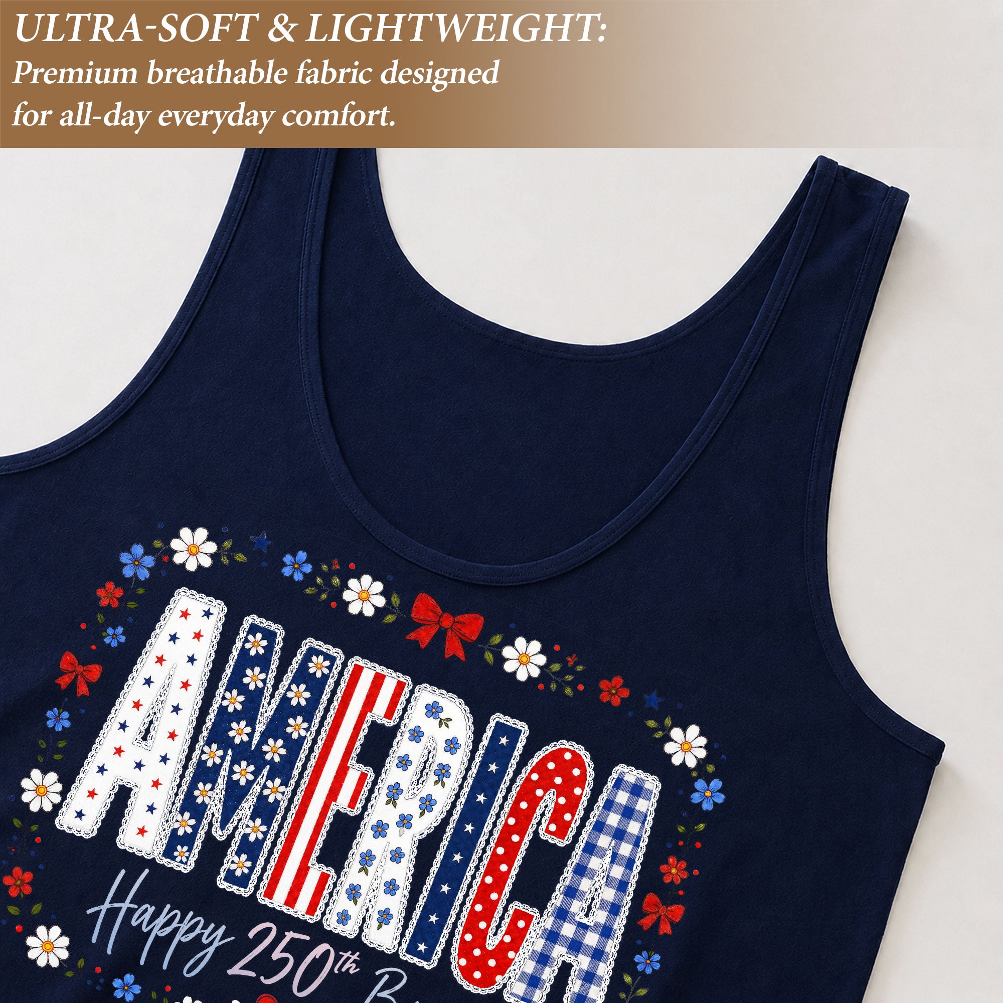 Women's Patriotic Tank Top America Happy 250th Birthday Floral Graphic Summer Shirt