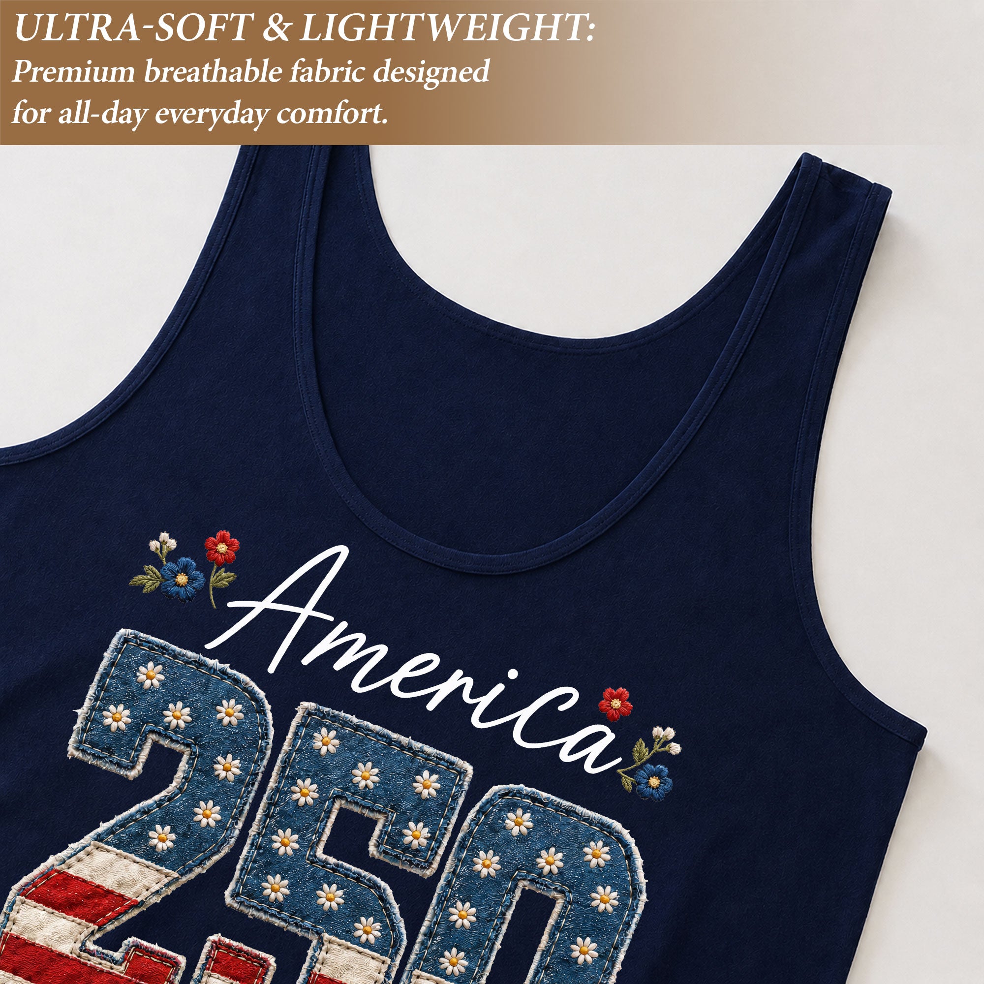Floral America 250 Years of Freedom Tank Top Women's US Anniversary Graphic Shirt