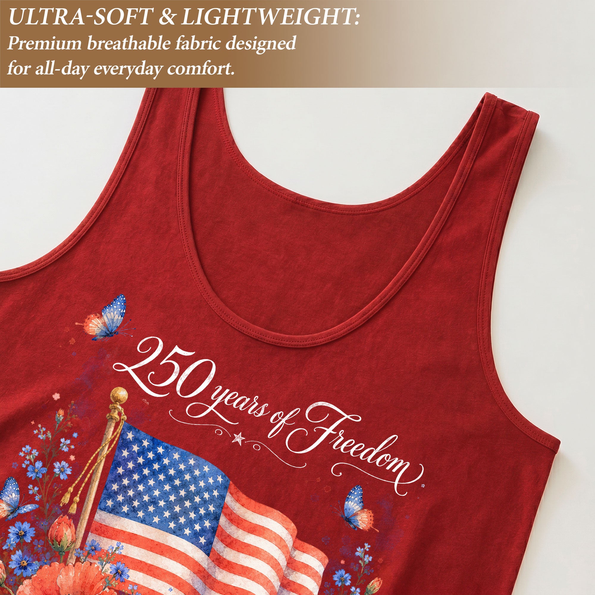 Women's Patriotic Tank Top 250 Years of Freedom Floral US Flag 1776 Graphic Shirt