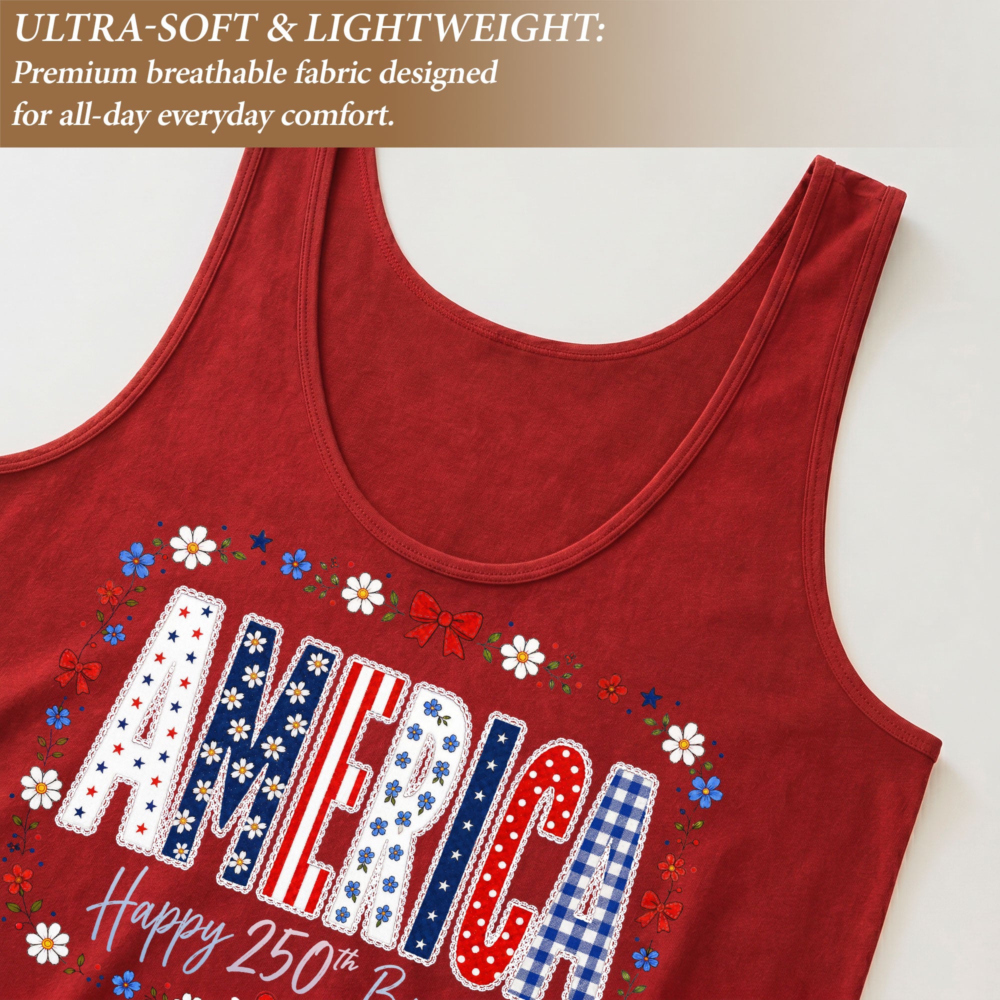 Women's Patriotic Tank Top America Happy 250th Birthday Floral Graphic Summer Shirt