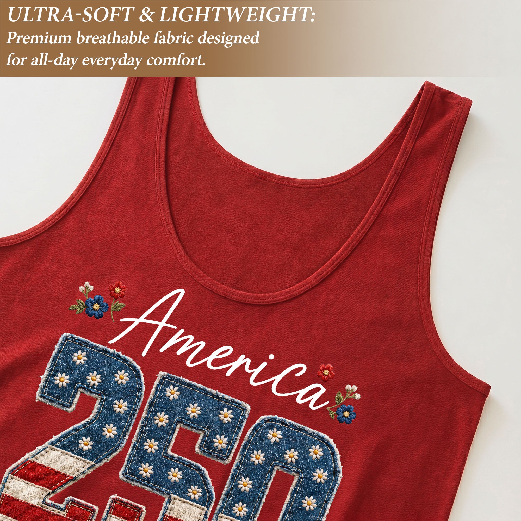 Floral America 250 Years of Freedom Tank Top Women's US Anniversary Graphic Shirt
