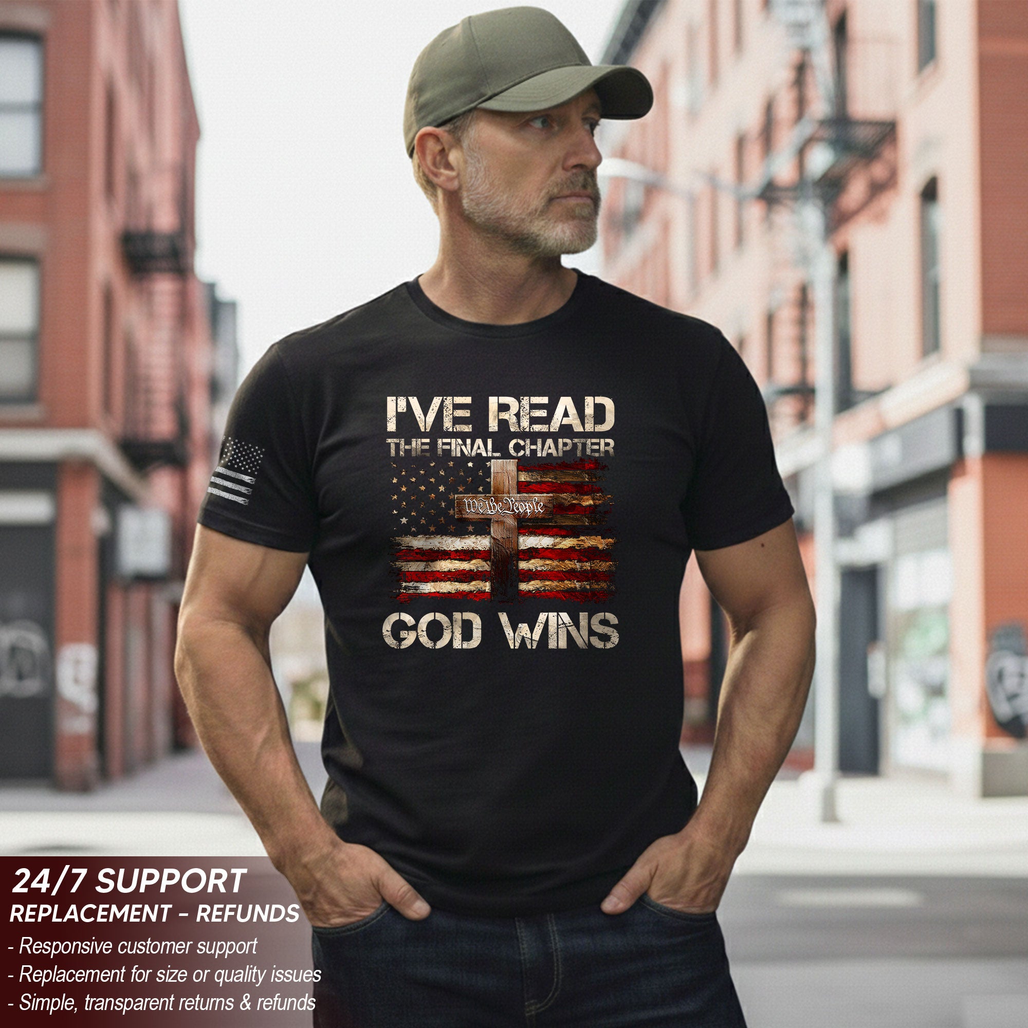 God Wins Christian American Flag Cross T-shirt