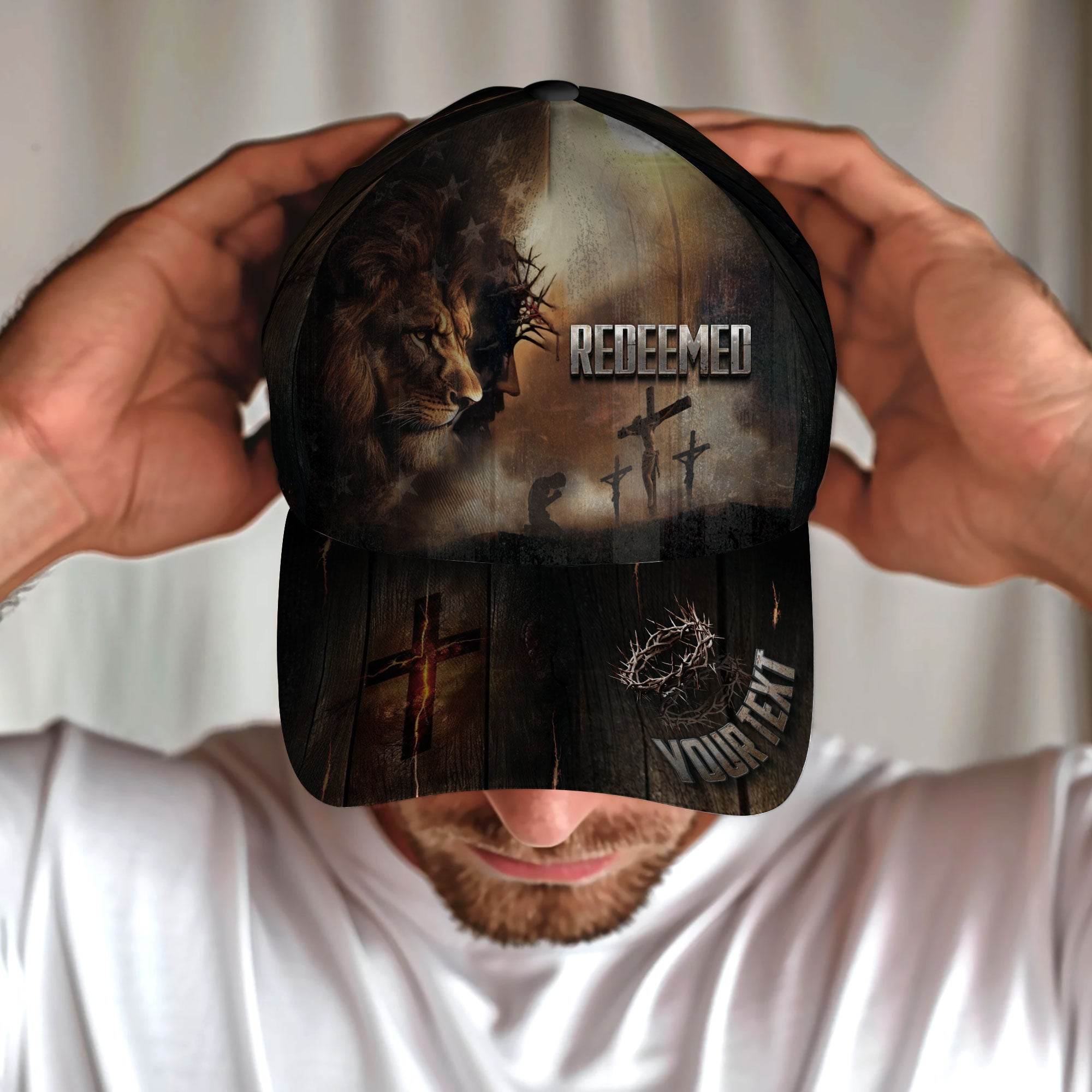 Redeemed by the Cross - Christian Lion & Customized Hat - Rust Field Wear