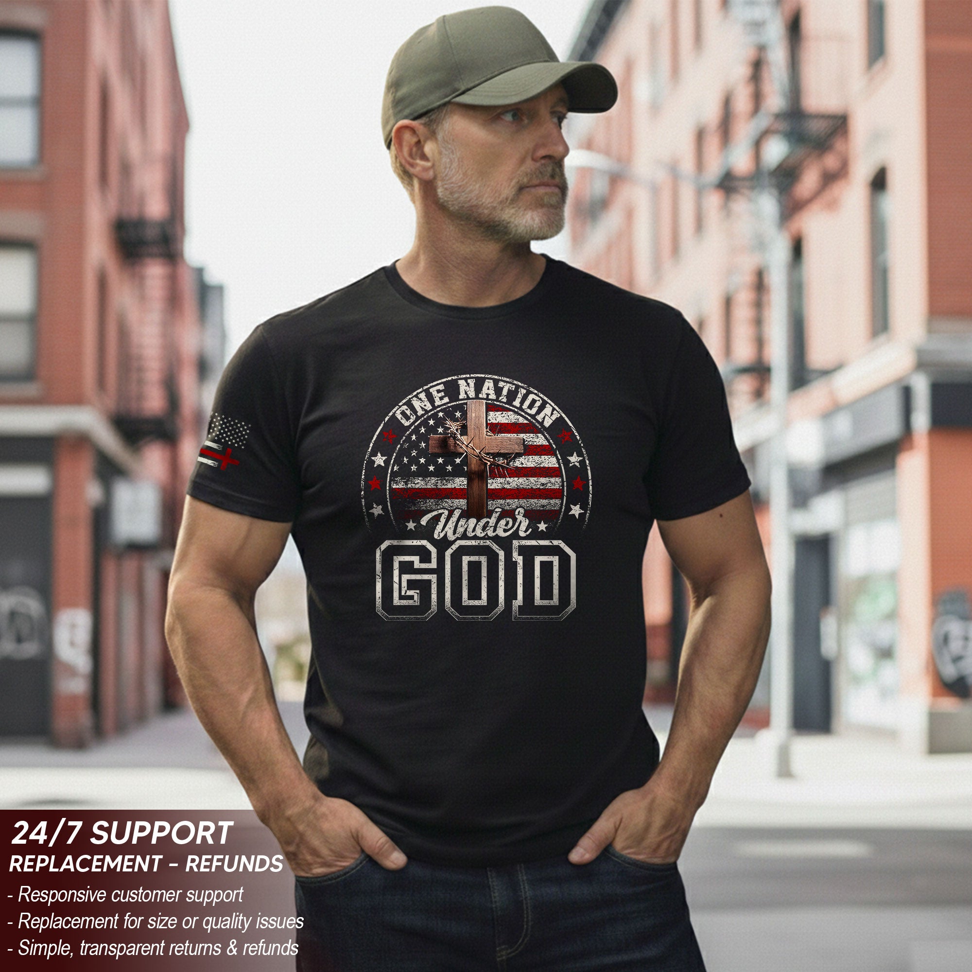 One Nation Under God Christian American Flag Cross Shirt