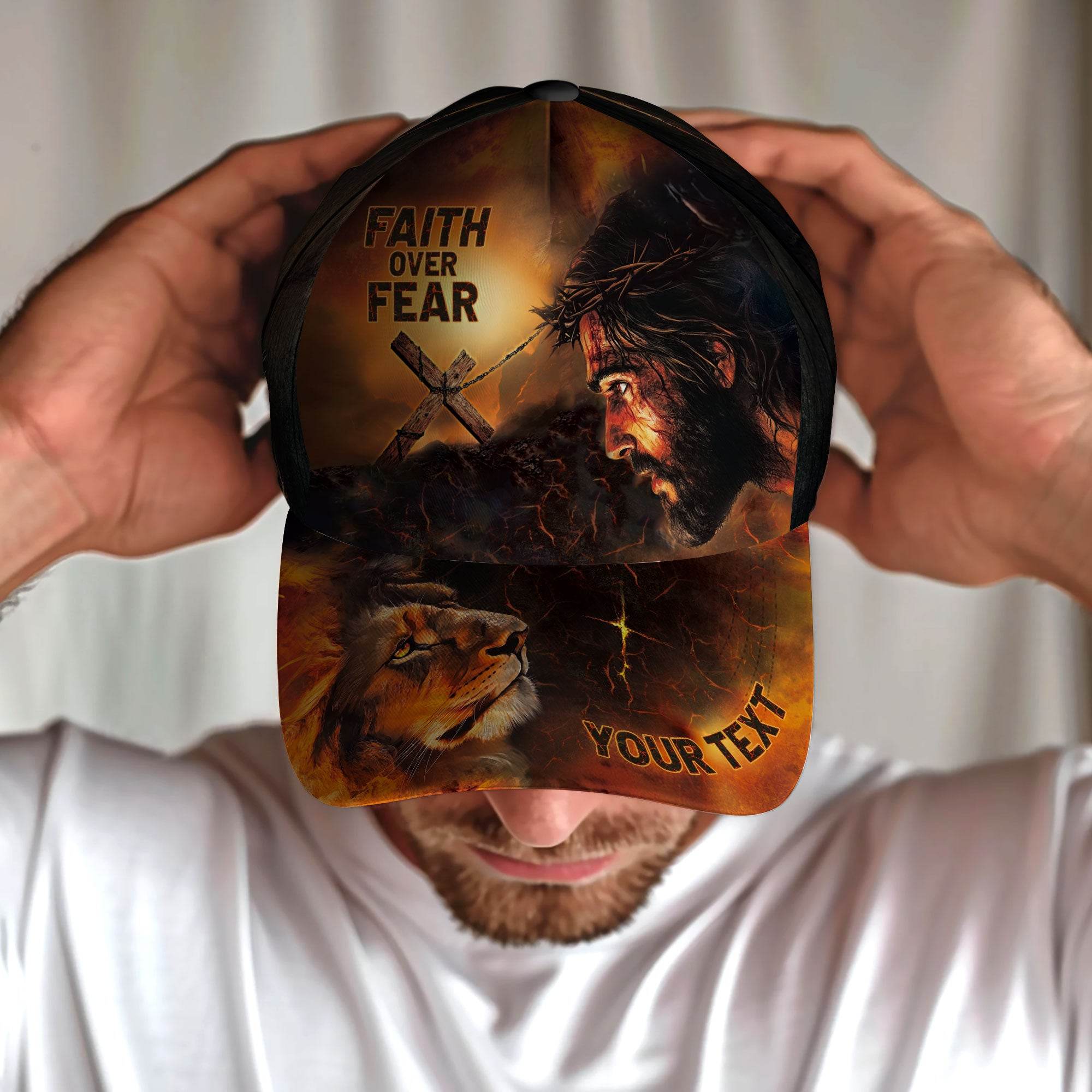 Custom Faith Over Fear Hat With Jesus & Lion Design - Rust Field Wear