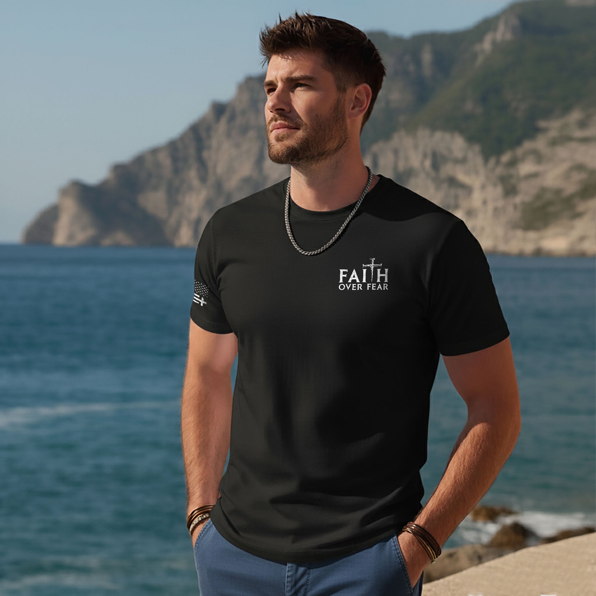 American Patriot Cross Faith Over Fear Tee