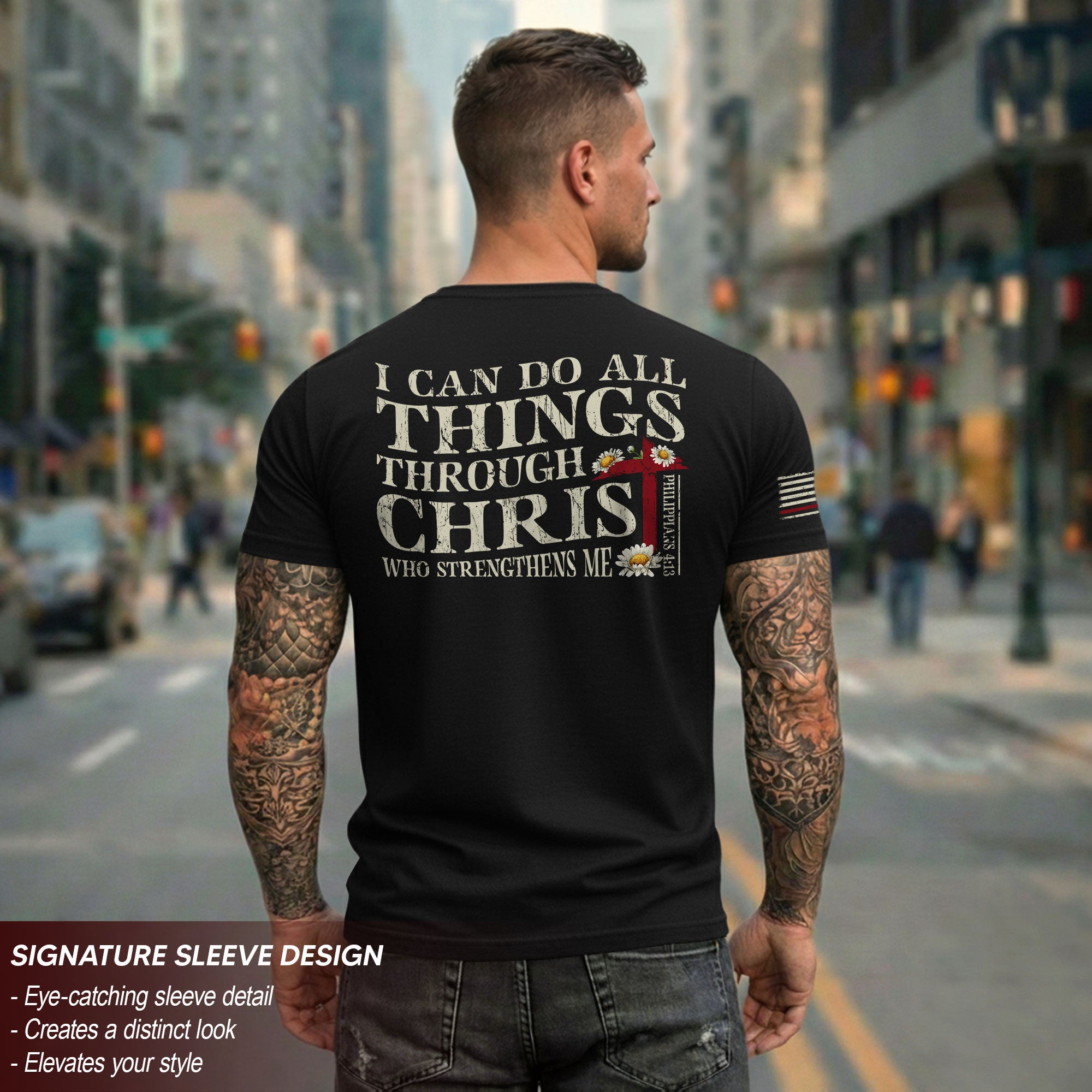 Philippians 4:13 Shirt – I Can Do All Things Through Christ American Flag Tee