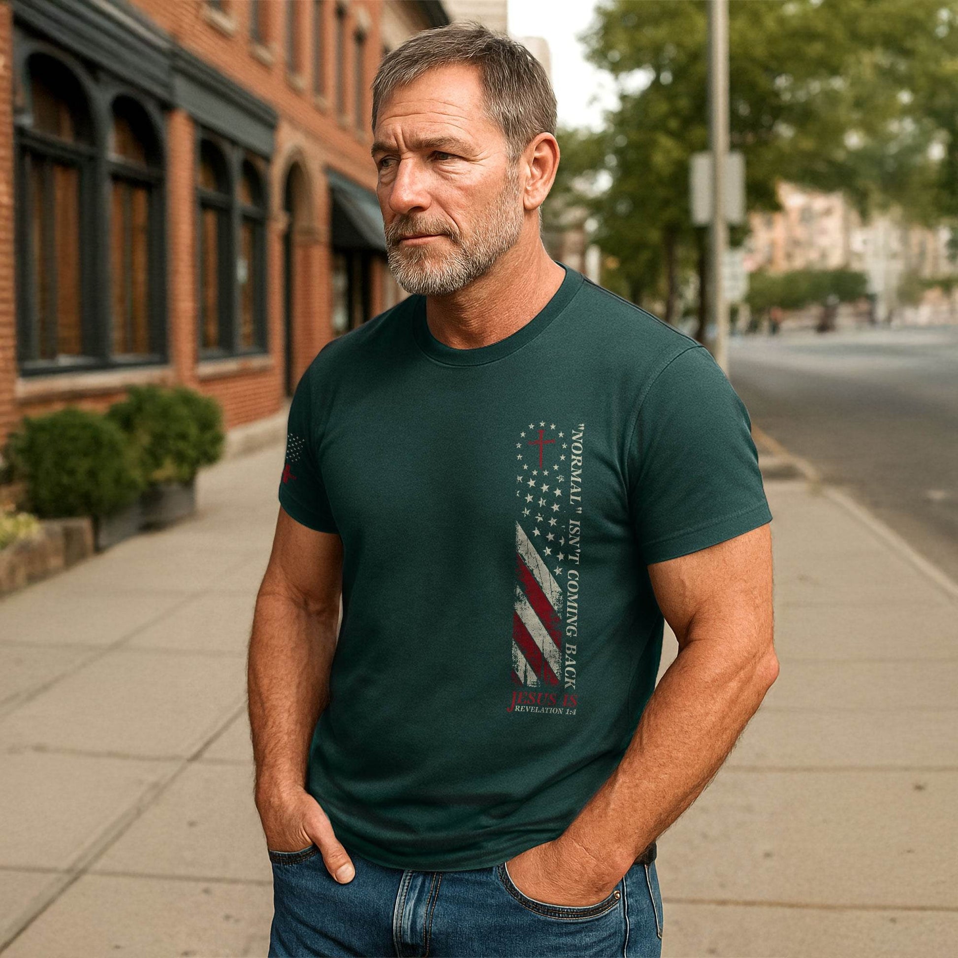 Jesus Is Coming Back Shirt – “Normal Isn’t Coming Back” Revelation 1:4 2-Sided Christian Tee - Rust Field Wear