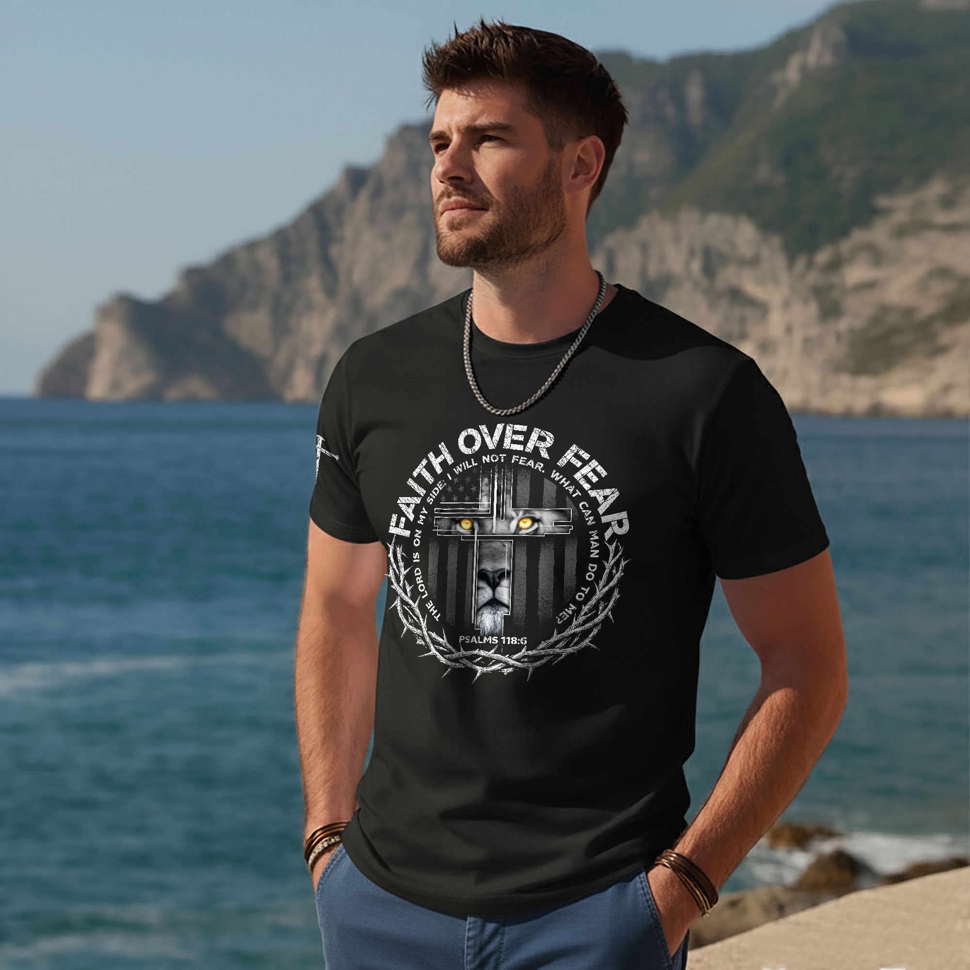 Faith Over Fear Lion Shirt – Psalm 118:6 Christian Warrior Tee