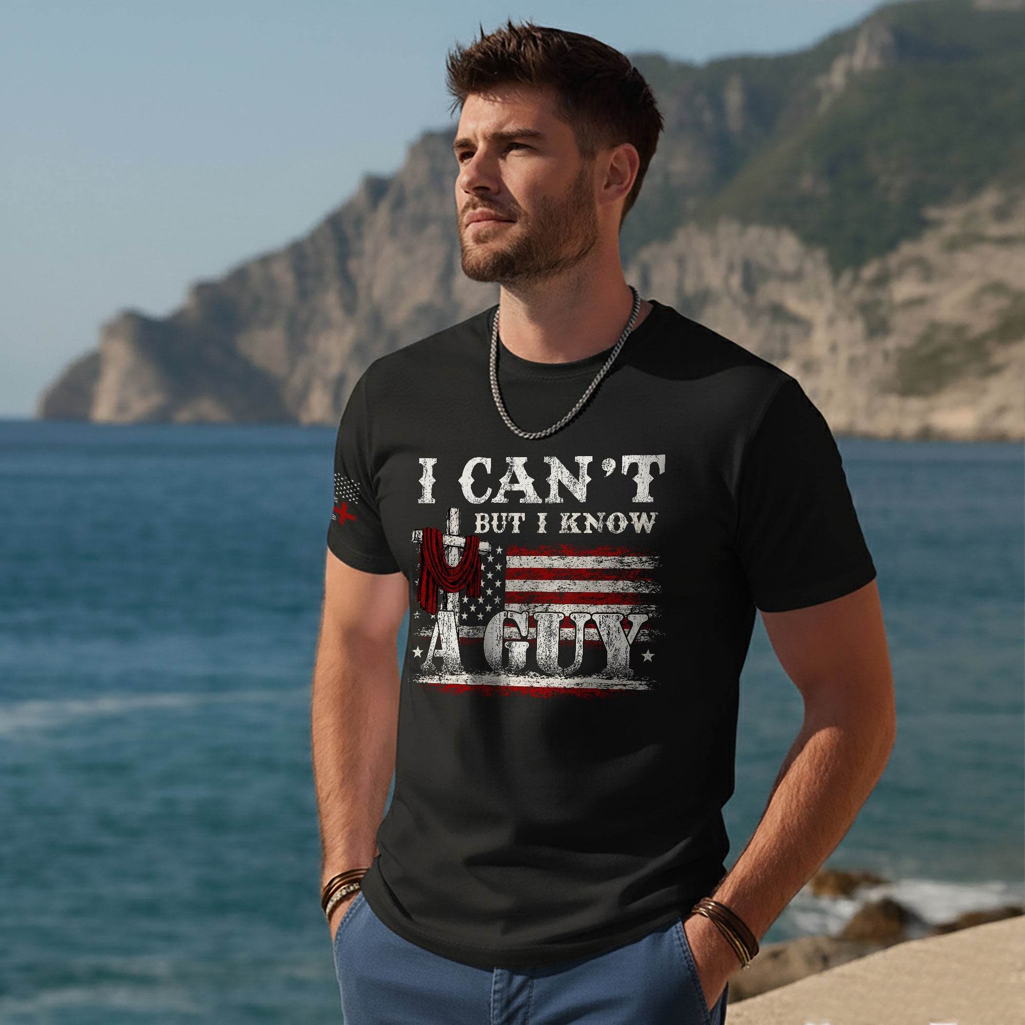 I Can’t But I Know A Guy Cross & Flag Christian T-Shirt - Rust Field Wear