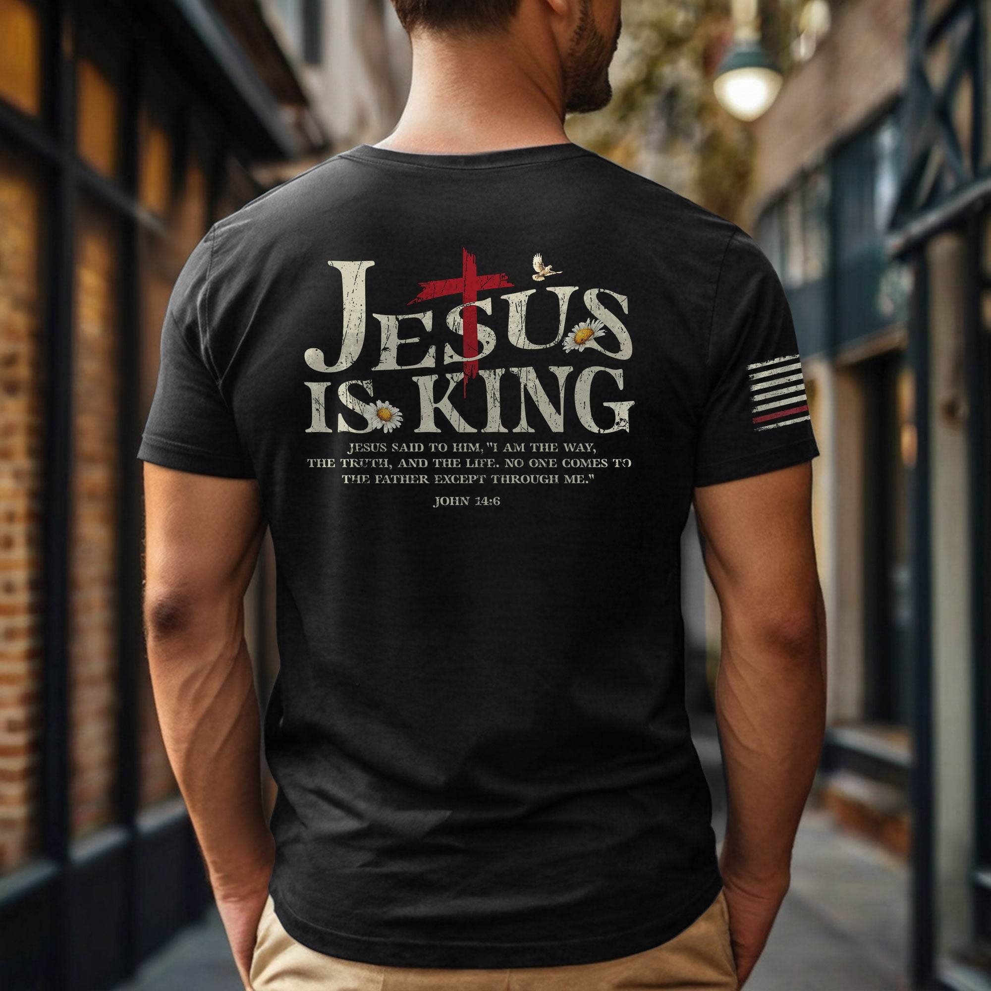 Jesus Is King | Christian Cross & American Flag Tee - Rust Field Wear