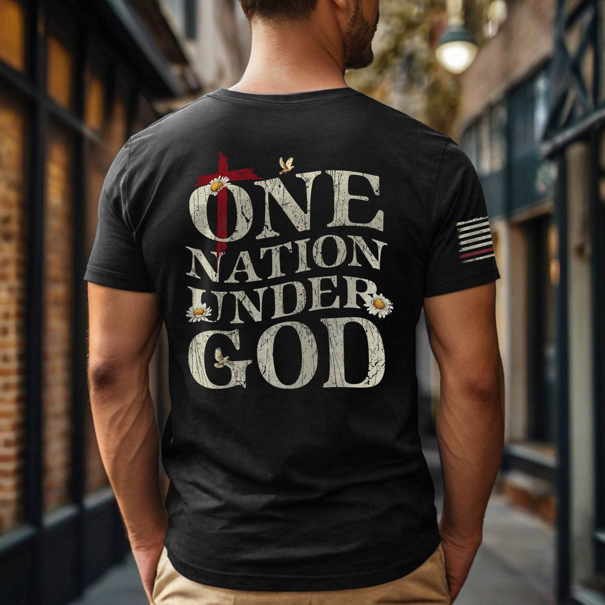One Nation Under God | Christian Cross & American Flag Tee - Rust Field Wear
