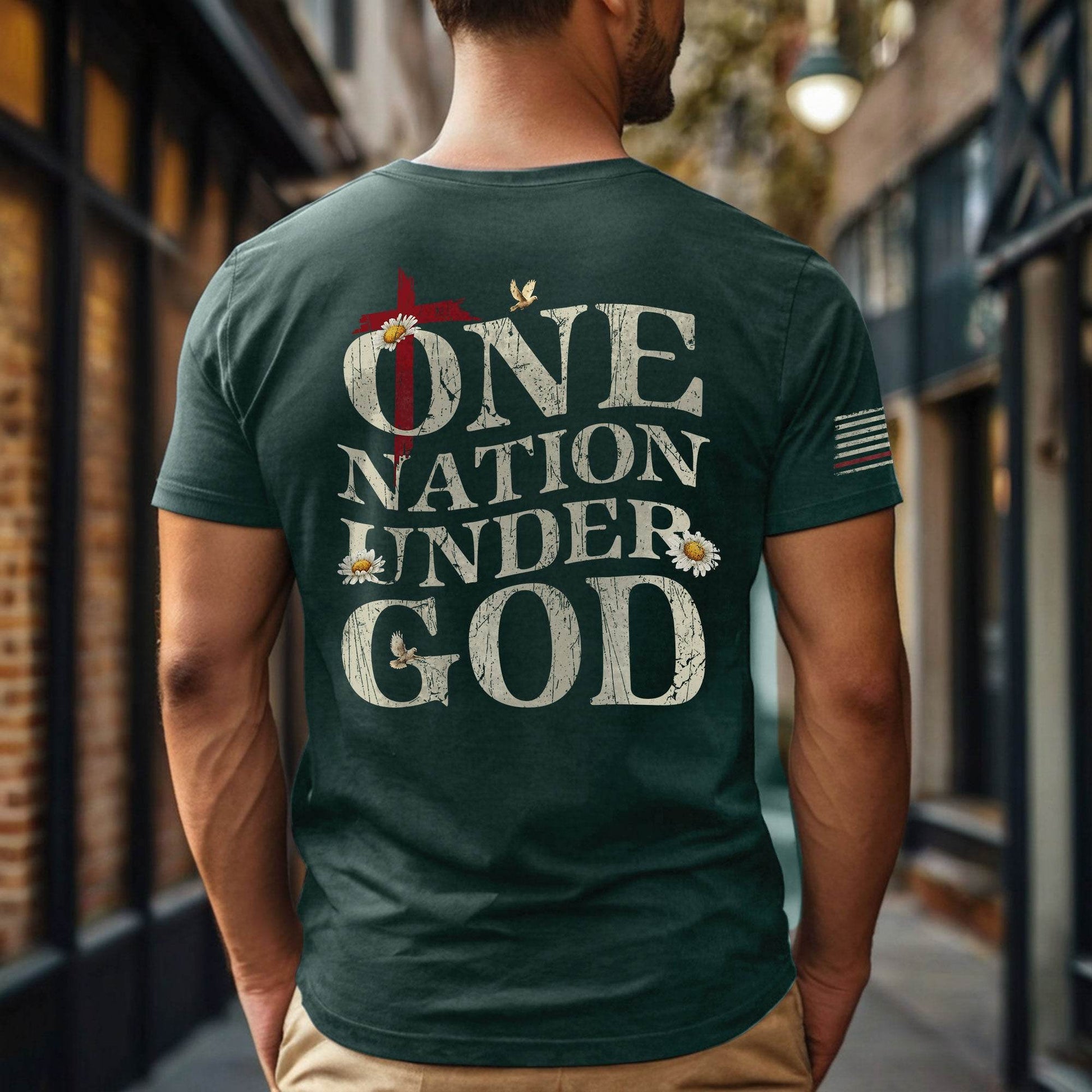 One Nation Under God | Christian Cross & American Flag Tee - Rust Field Wear