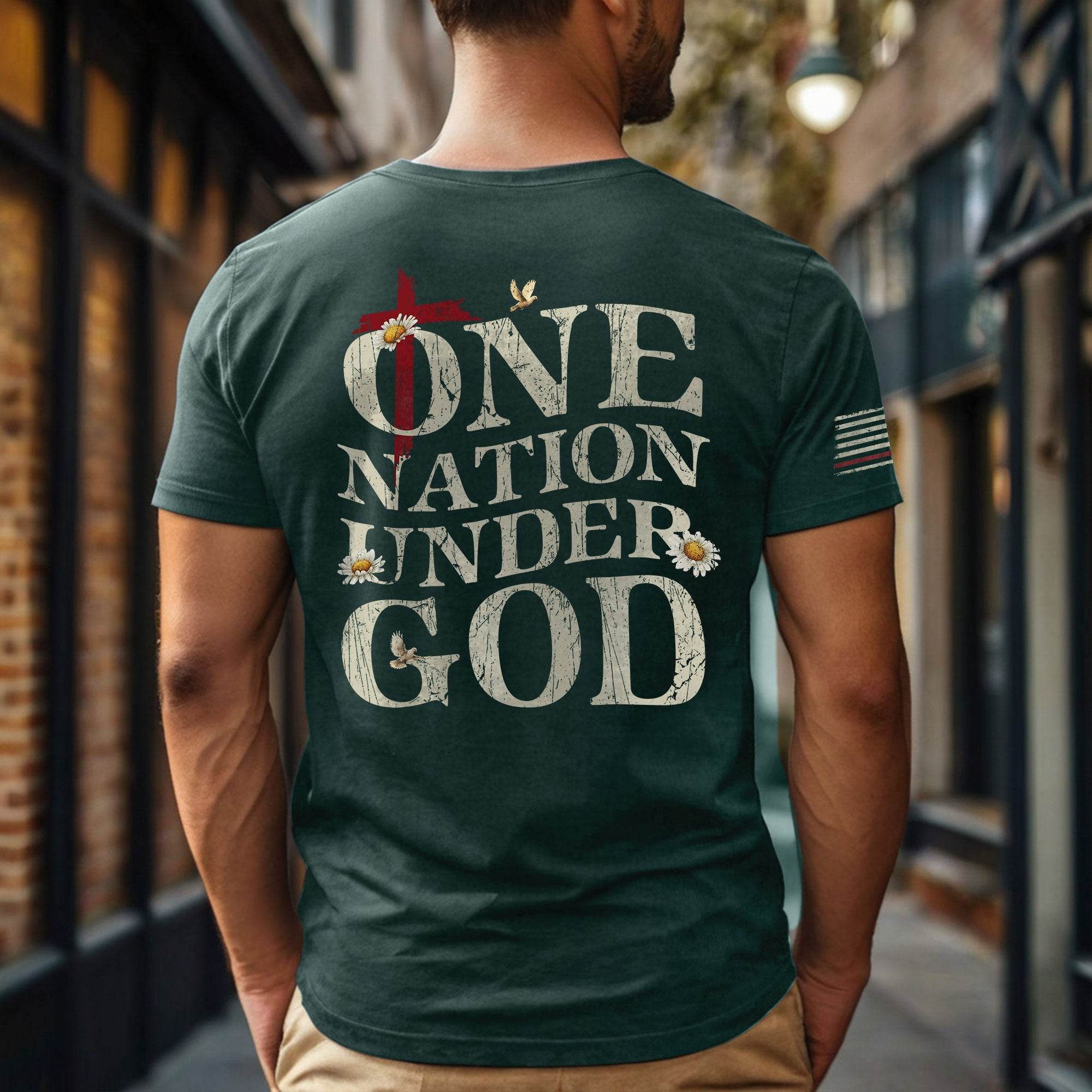 One Nation Under God | Christian Cross & American Flag Tee - Rust Field Wear