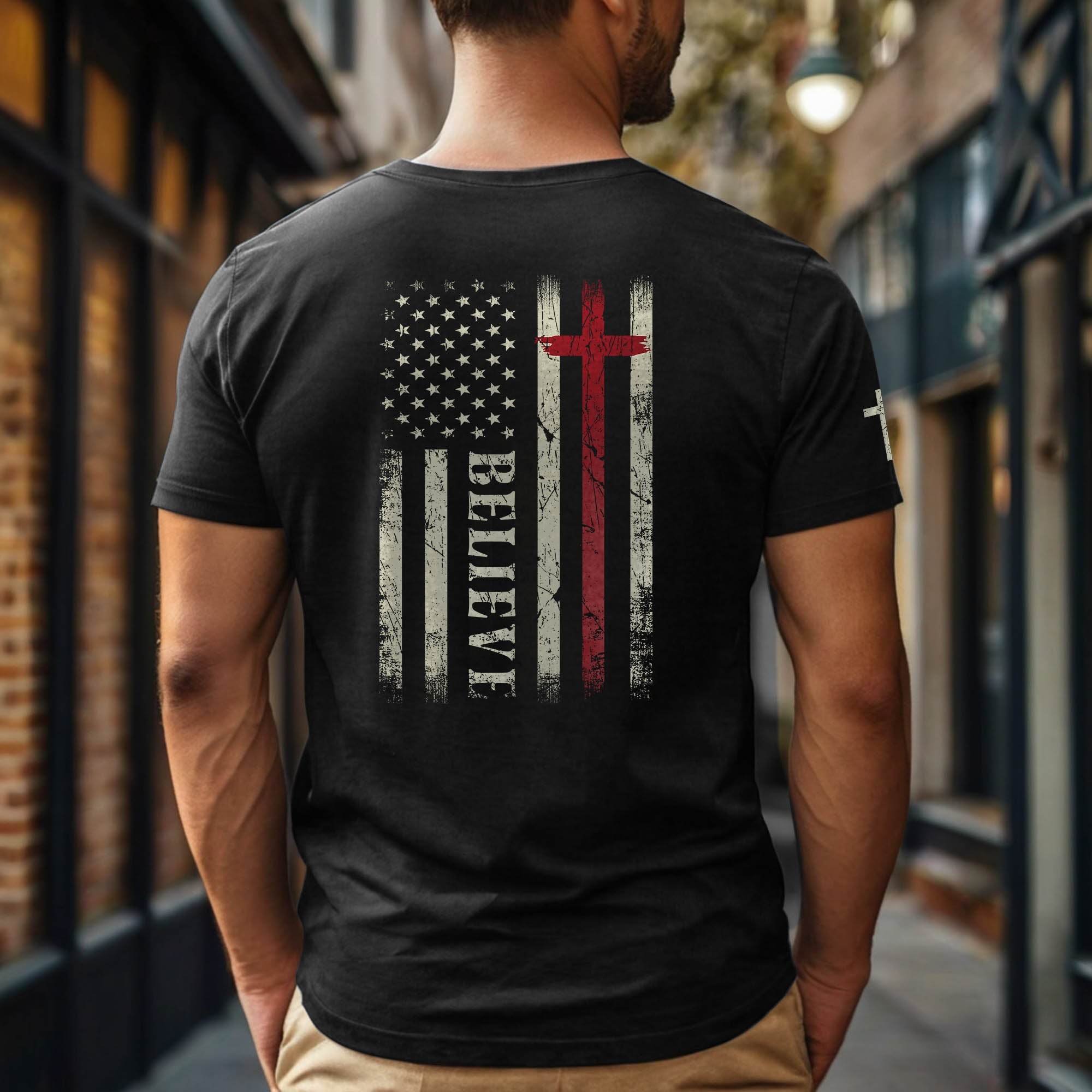Believe American Flag Cross T-Shirt - Rust Field Wear
