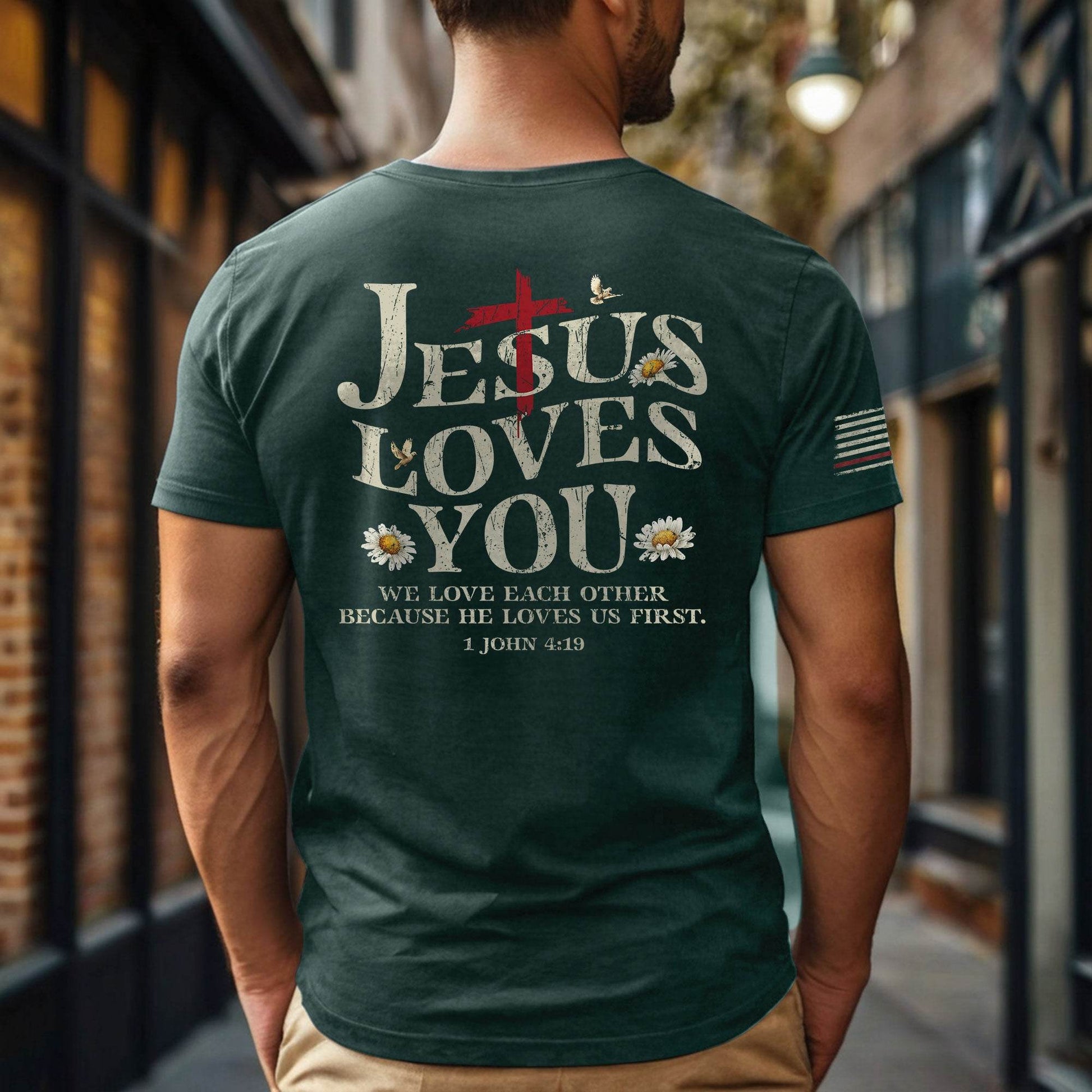 Jesus Loves You Patriotic Cross T-Shirt - Rust Field Wear