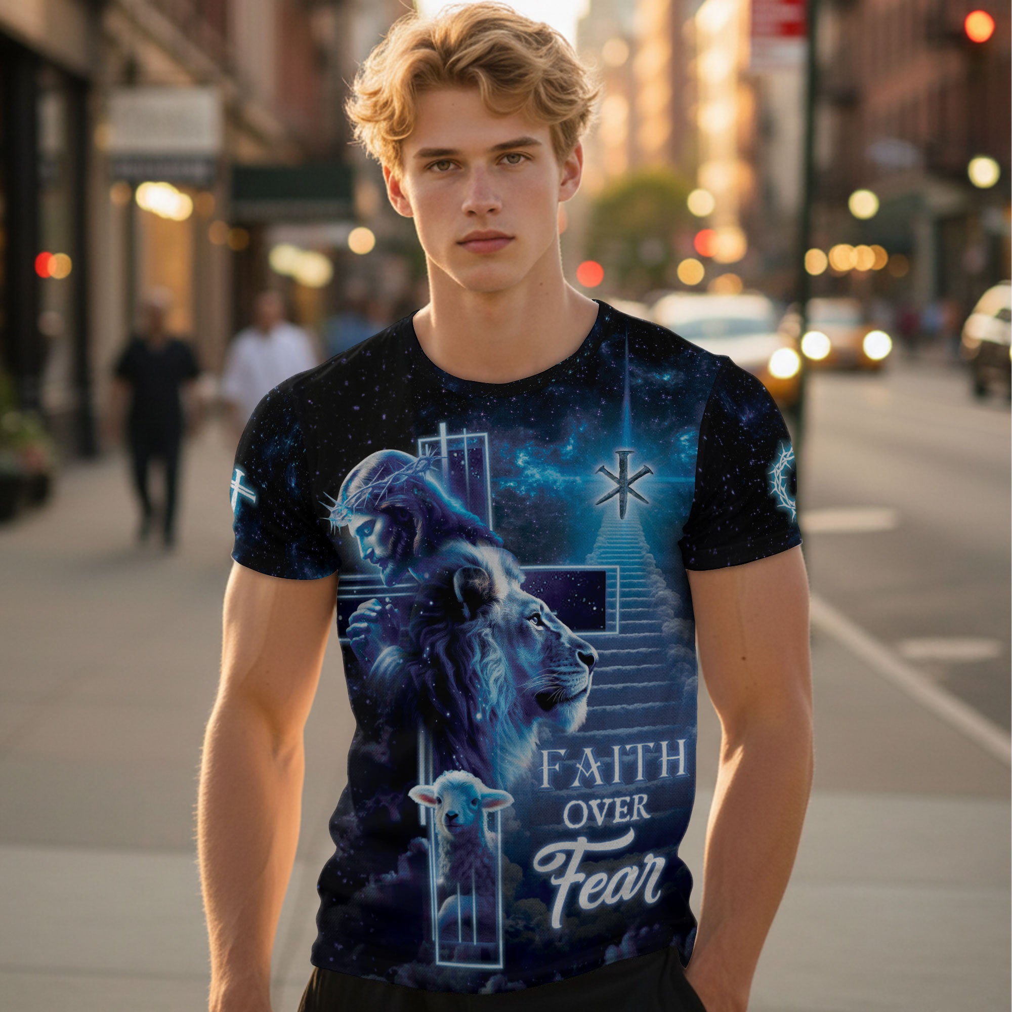 Faith Over Fear – Heaven’s Lion, Lamb & Cross Vision T-Shirt