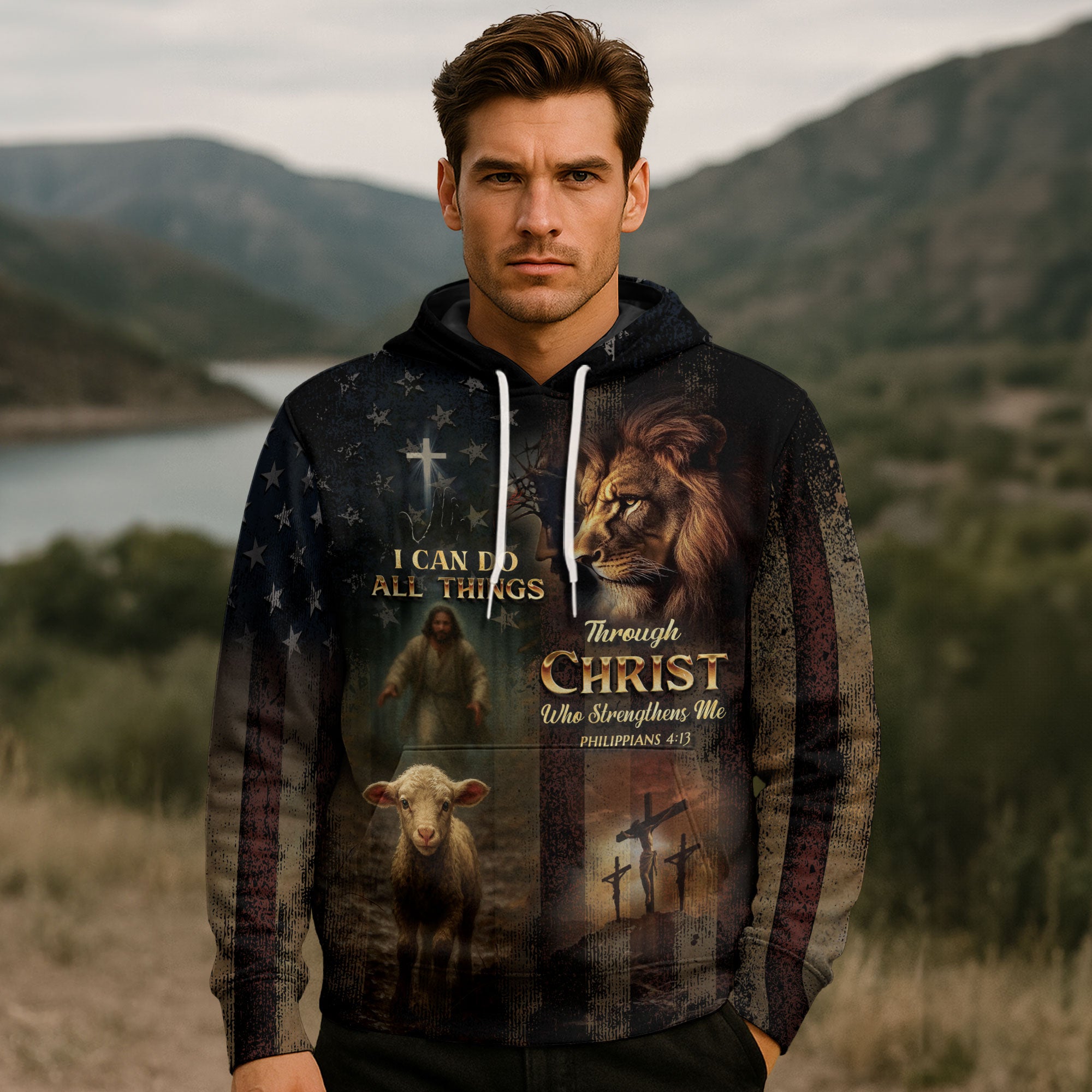 Philippians 4:13 Lion and Lamb I Can Do All Things Through Christ Hoodie