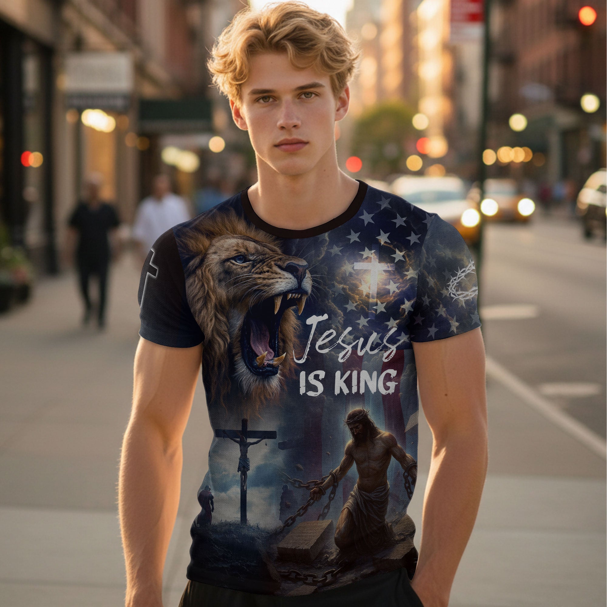 Jesus Is King Lion & Cross Christian T-Shirt