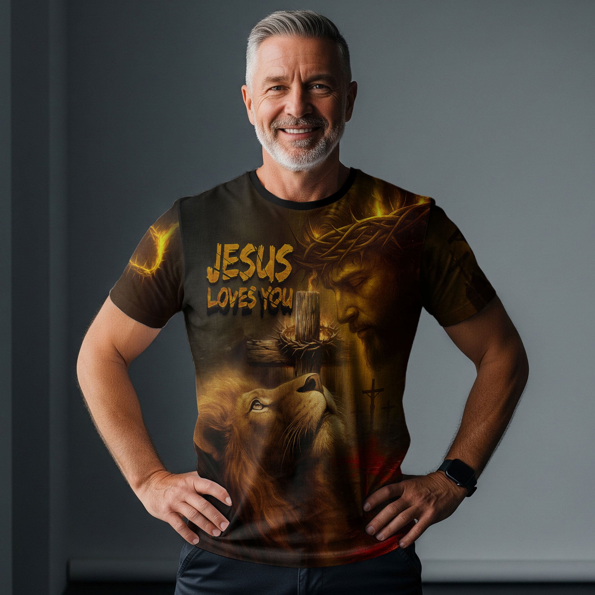 Jesus Loves You Fire of Faith Lion Christian T-Shirt