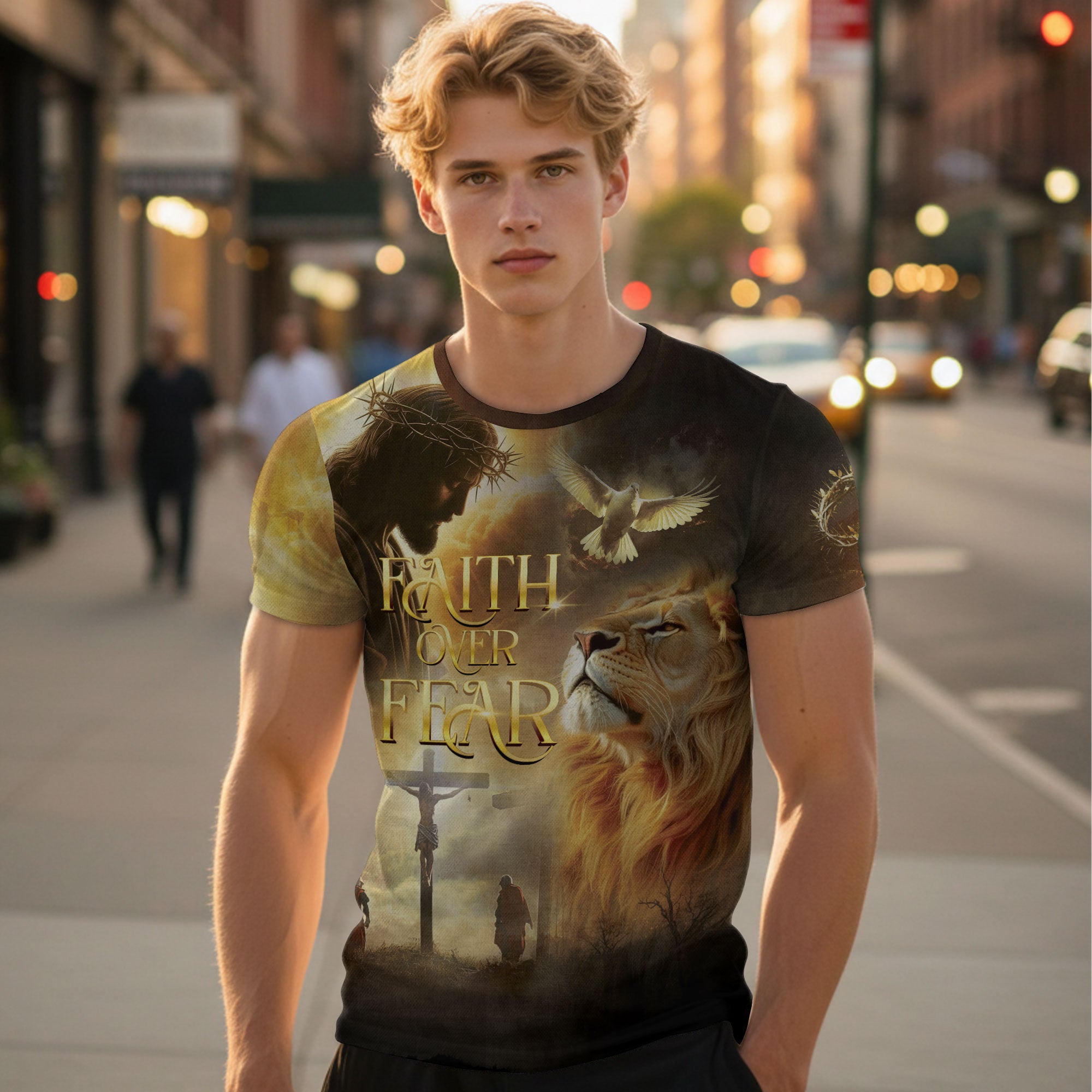 Faith Over Fear Lion & Dove Christian T-Shirt