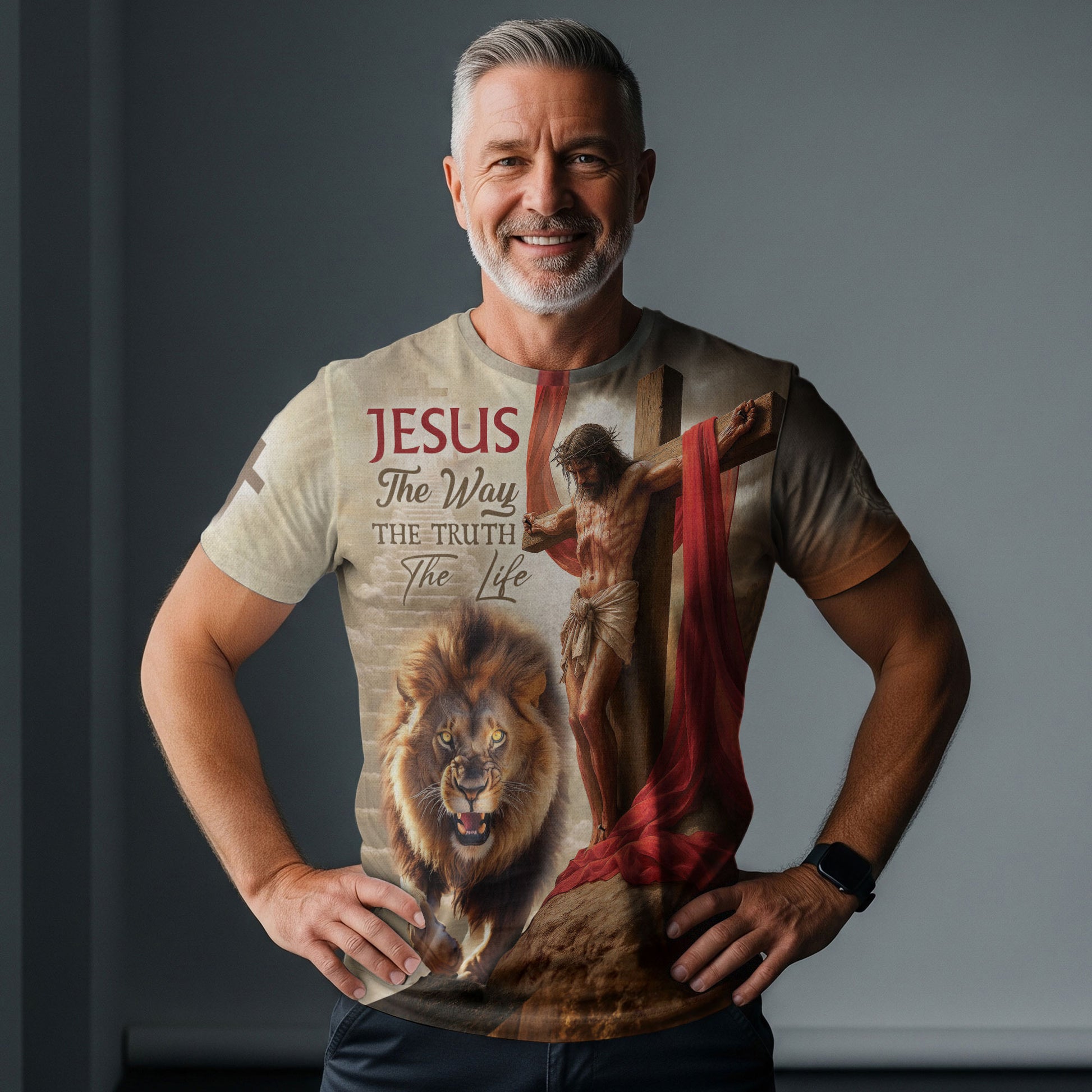 Jesus The Way The Truth The Life Lion and Cross Christian T-Shirt - Rust Field Wear