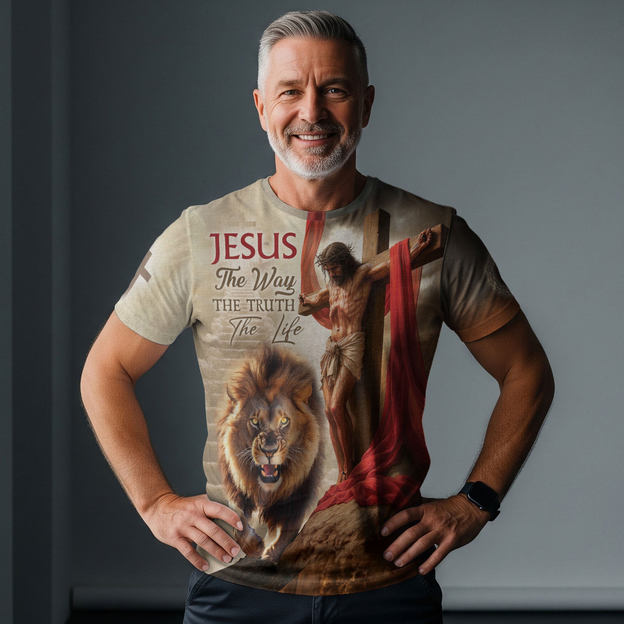 Jesus The Way The Truth The Life Lion and Cross Christian T-Shirt - Rust Field Wear