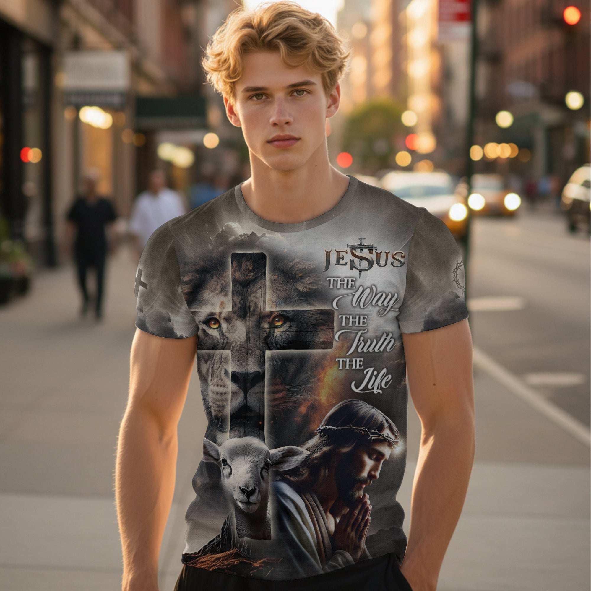 Jesus The Way The Truth The Life Lion Lamb Cross T-Shirt