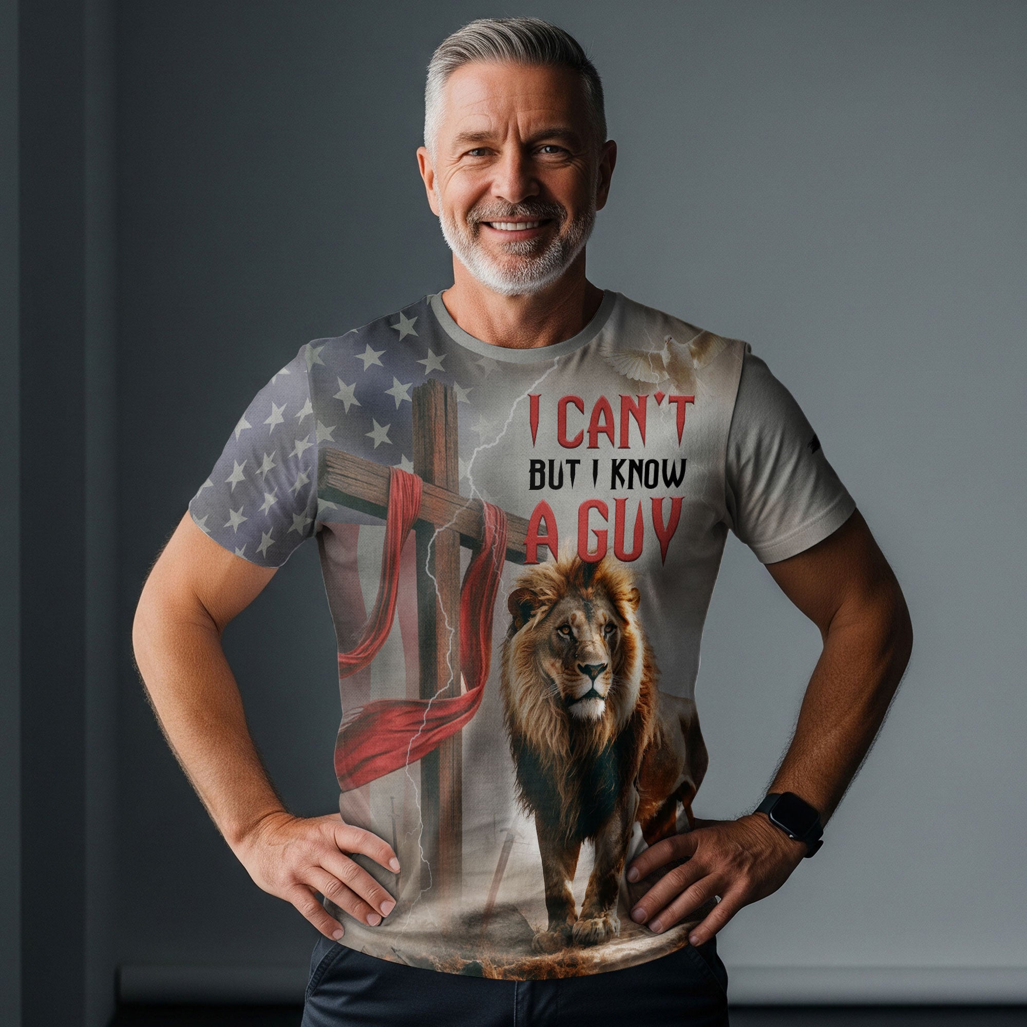 I Can’t But I Know A Guy Jesus Lion and Cross American Faith T-Shirt