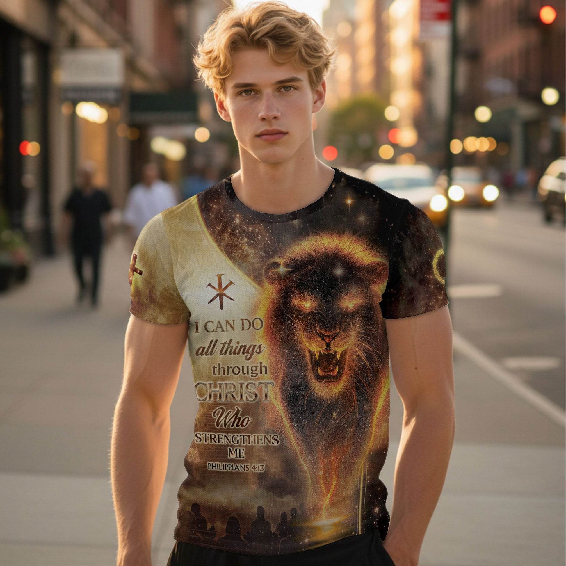 I Can Do All Things Through Christ Lion & Cross T-Shirt - Rust Field Wear