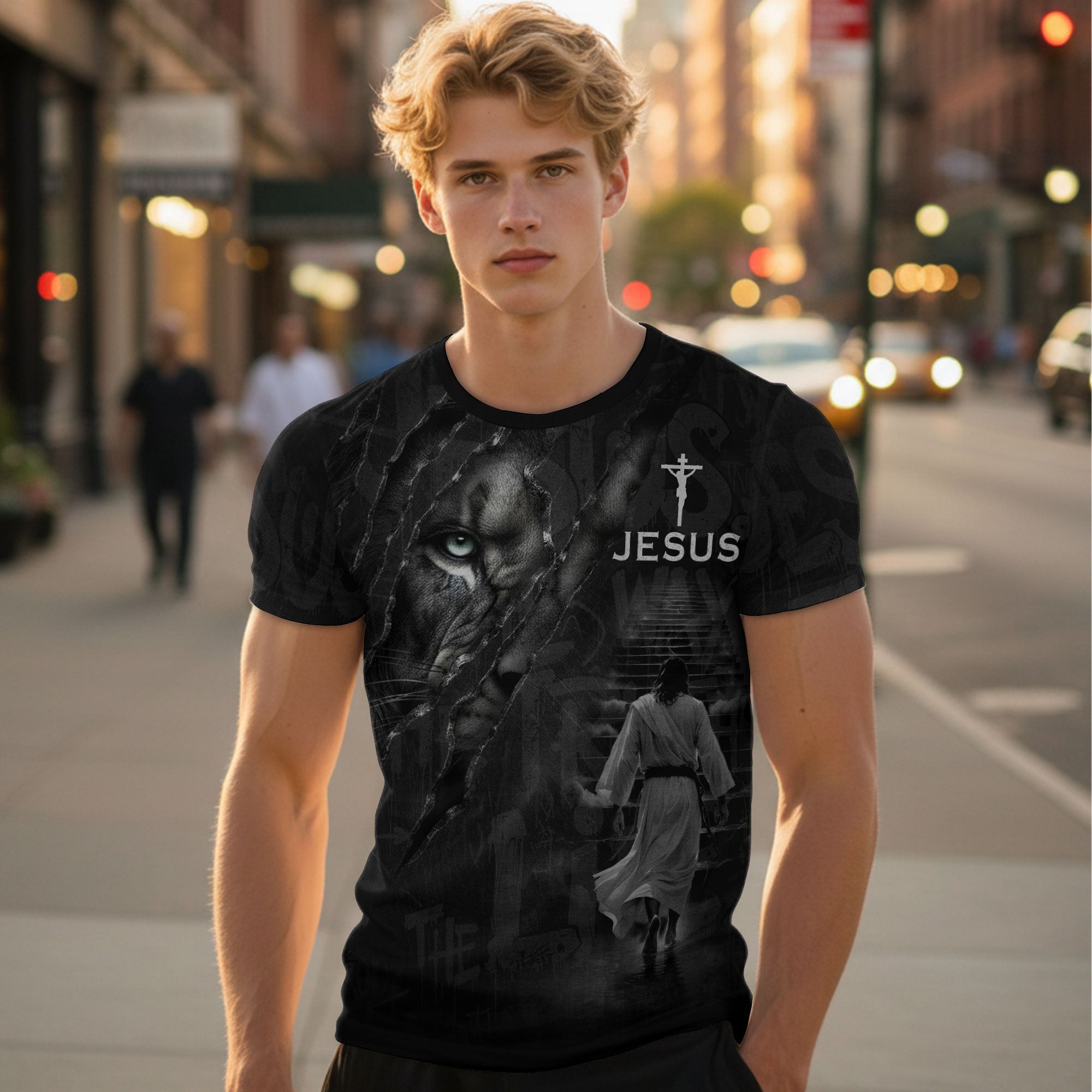 Jesus The Way The Truth The Life Lion Eye Cross Christian T-Shirt