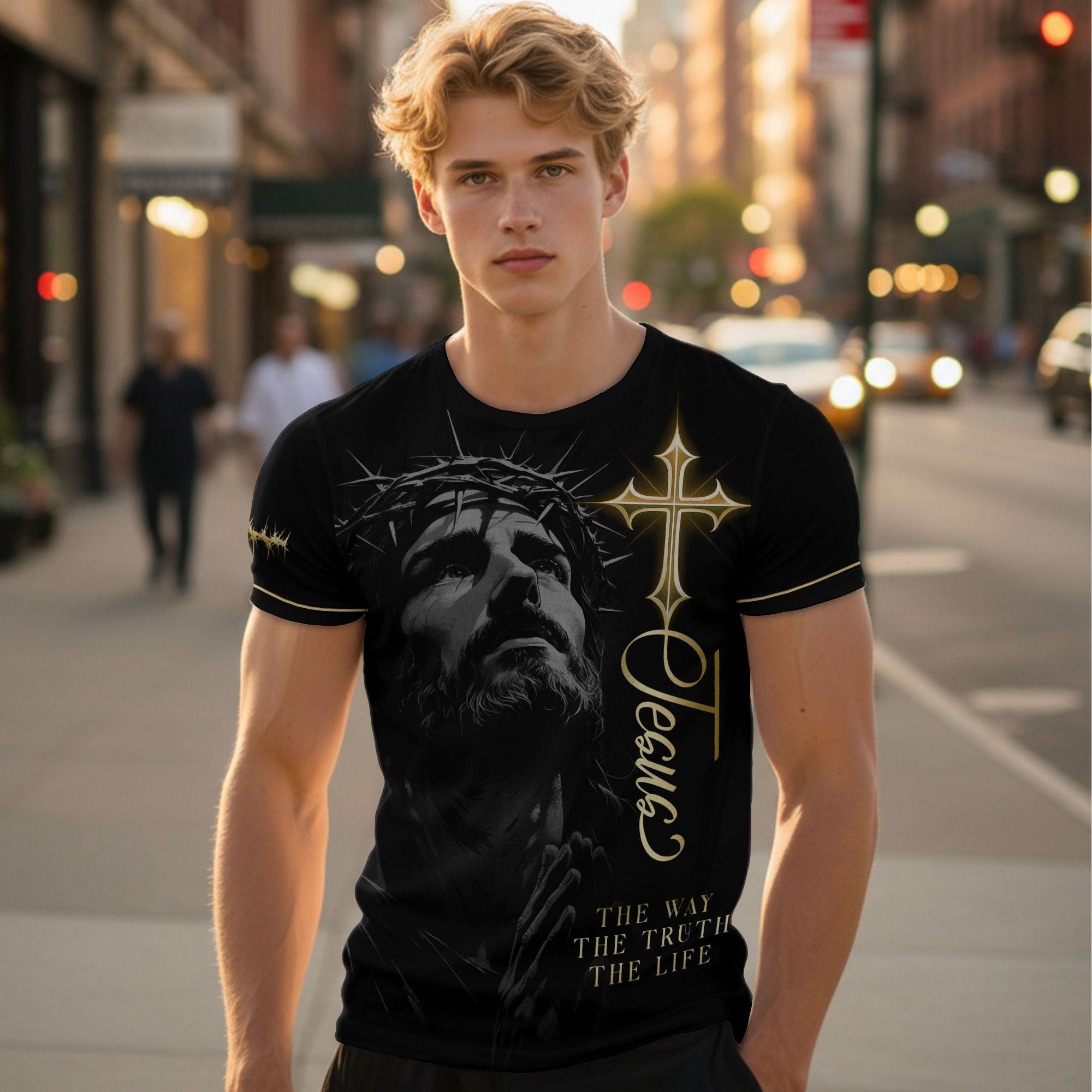 Jesus The Way The Truth The Life Golden Cross Lion Christian T-Shirt