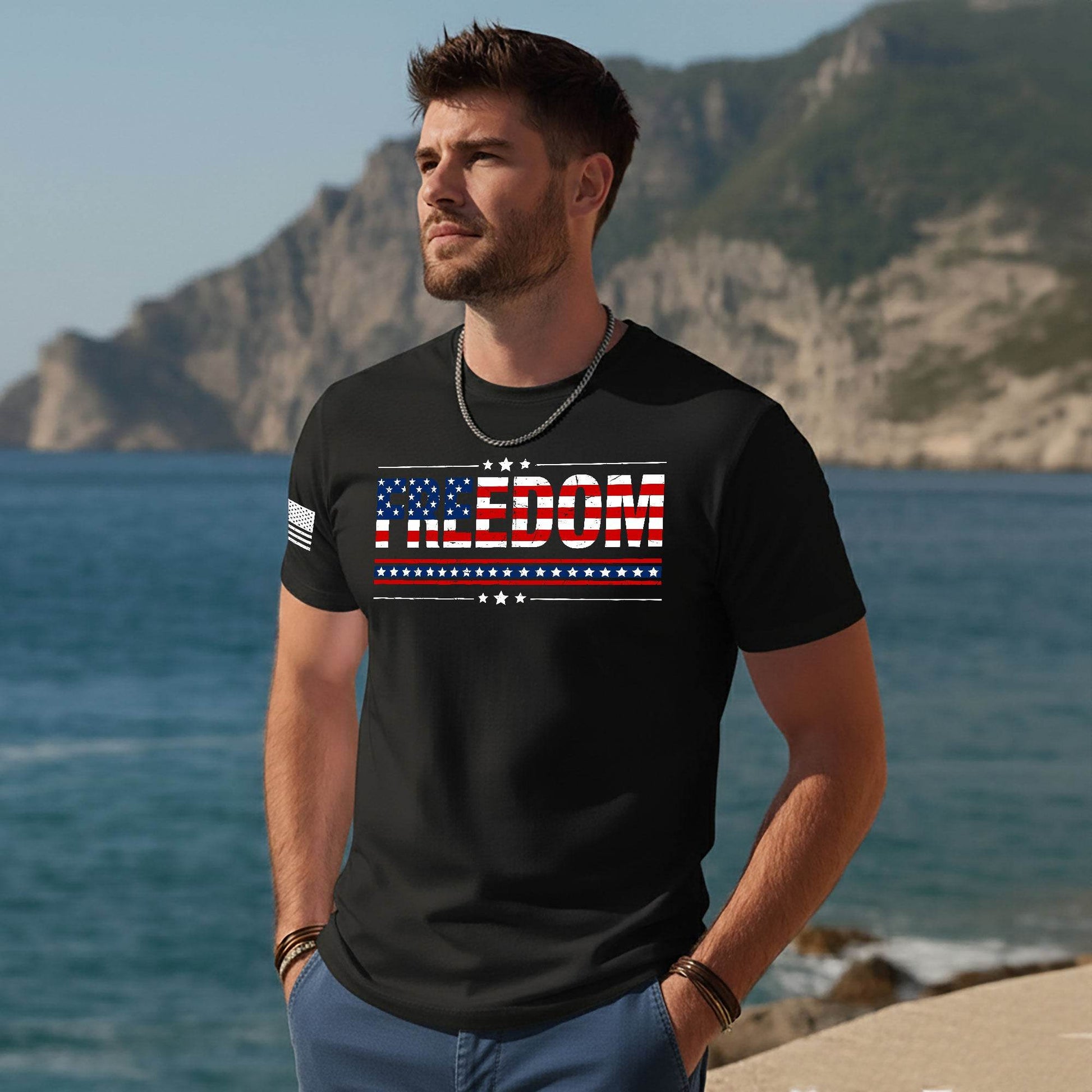 Freedom American Flag Stars & Stripes Patriotic T-Shirt - Rust Field Wear