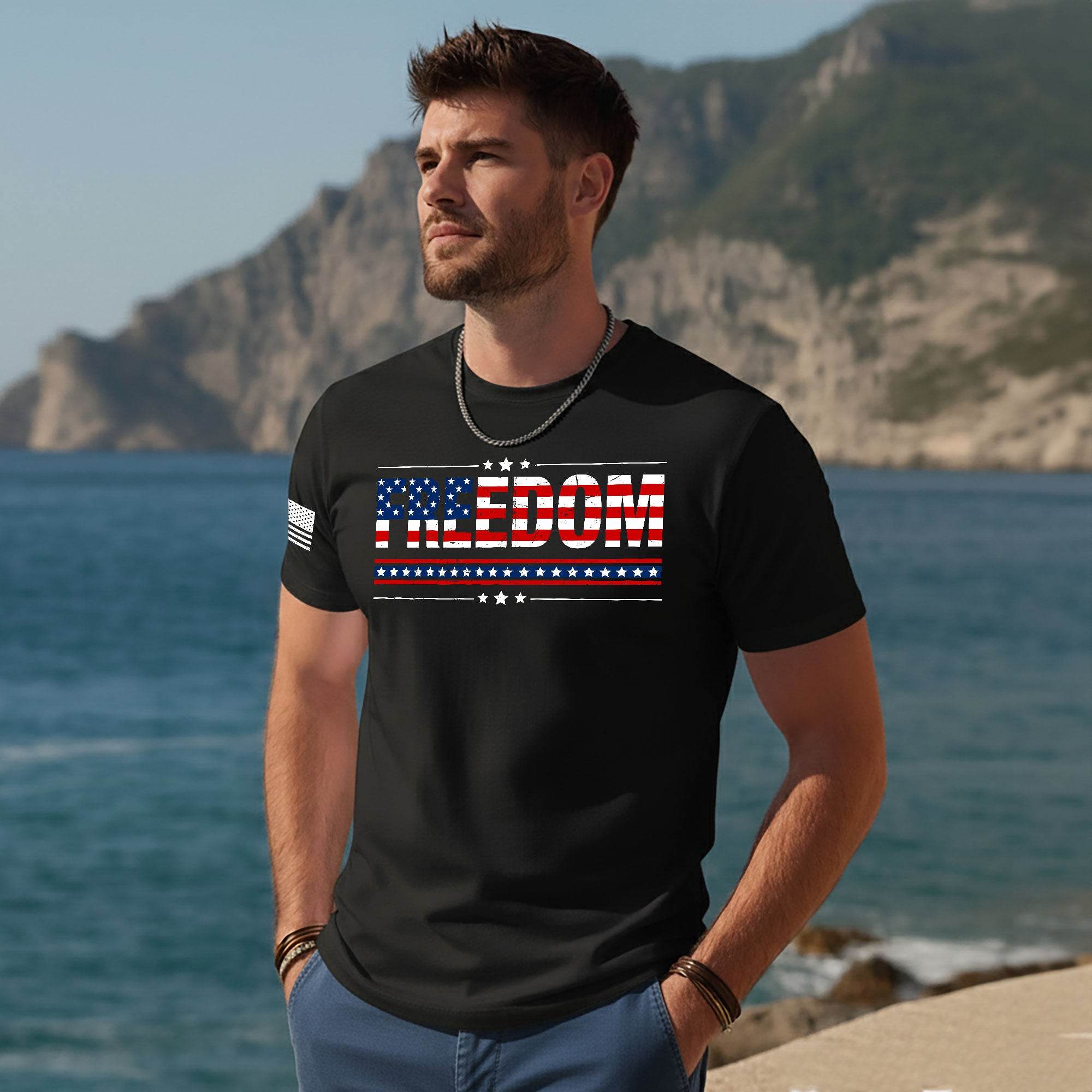 Freedom American Flag Stars & Stripes Patriotic T-Shirt - Rust Field Wear