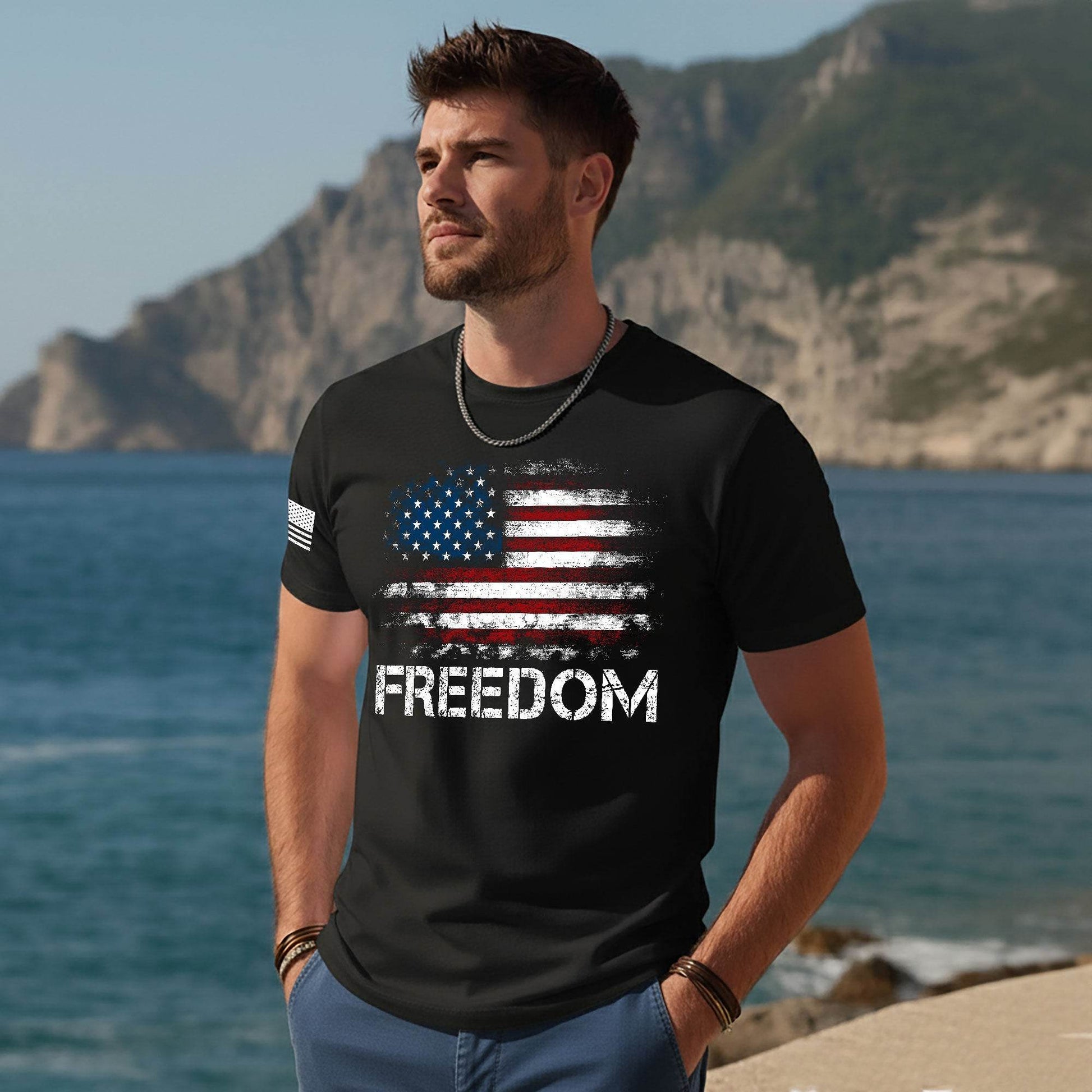 Freedom Distressed American Flag Bold Patriotic T-Shirt - Rust Field Wear