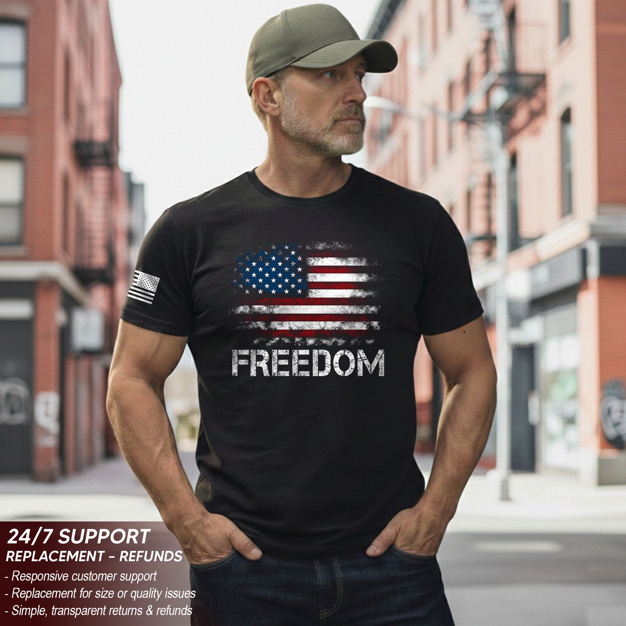 Freedom Distressed American Flag Bold Patriotic T-Shirt