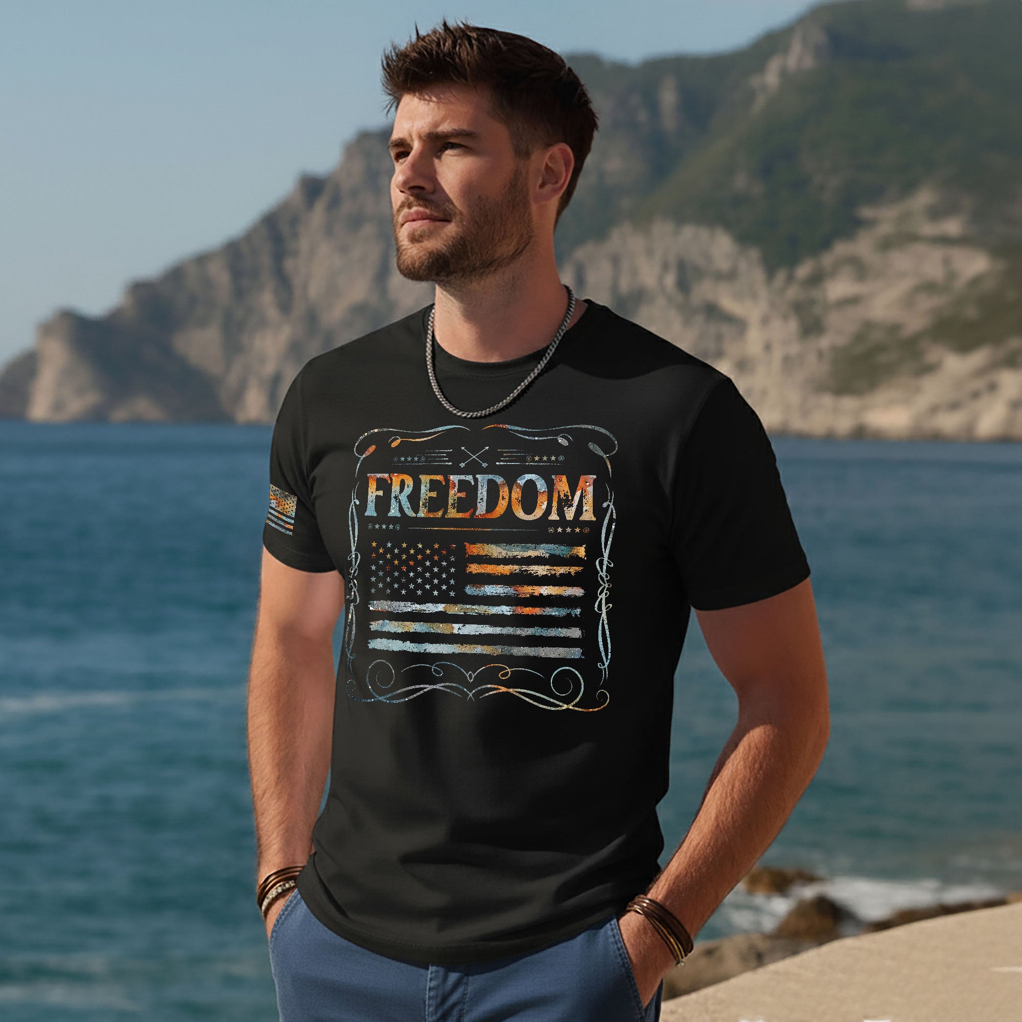 Freedom Rustic Flag Patriotic Tribute T-Shirt