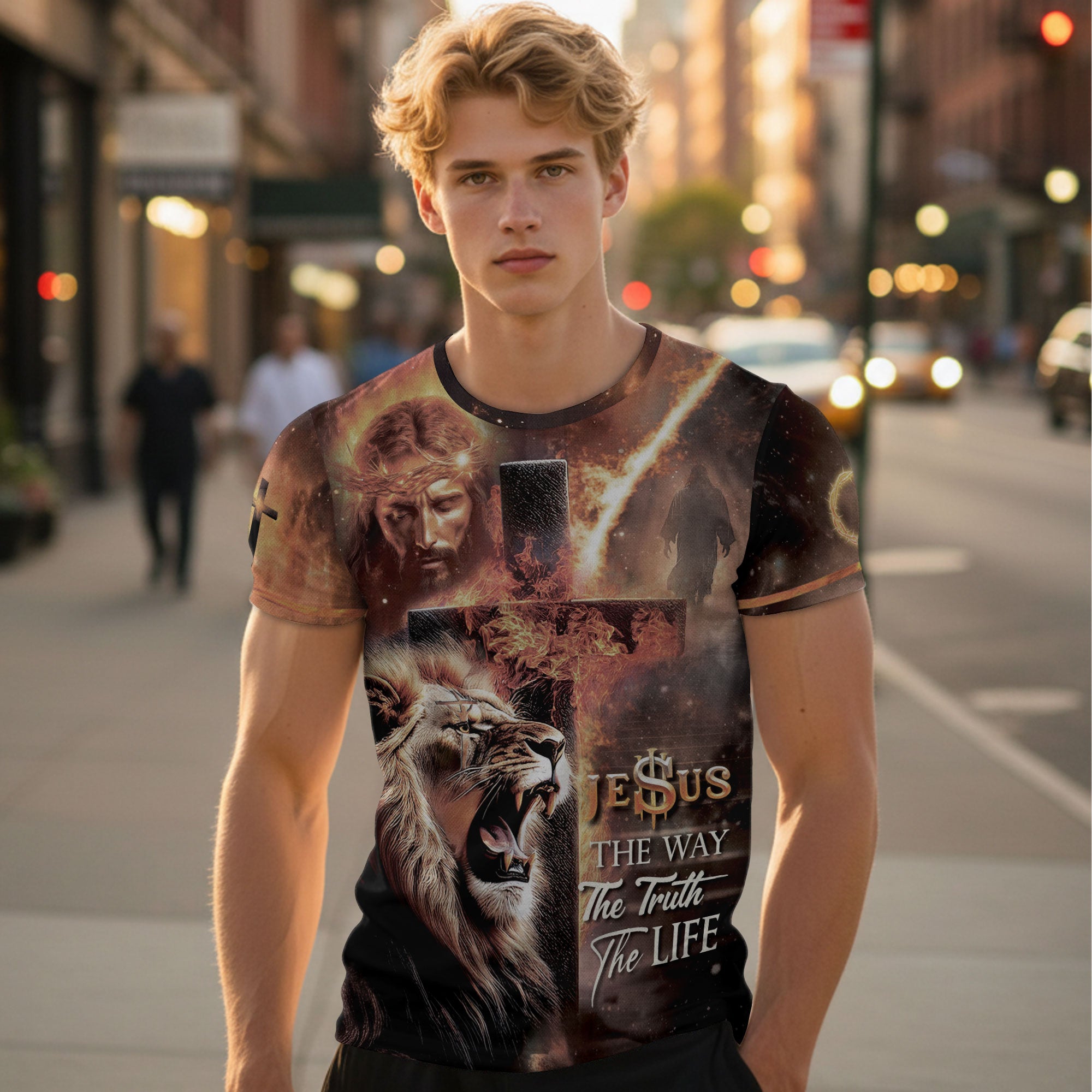 The Way The Truth The Life Lion & Cross Christian T-Shirt