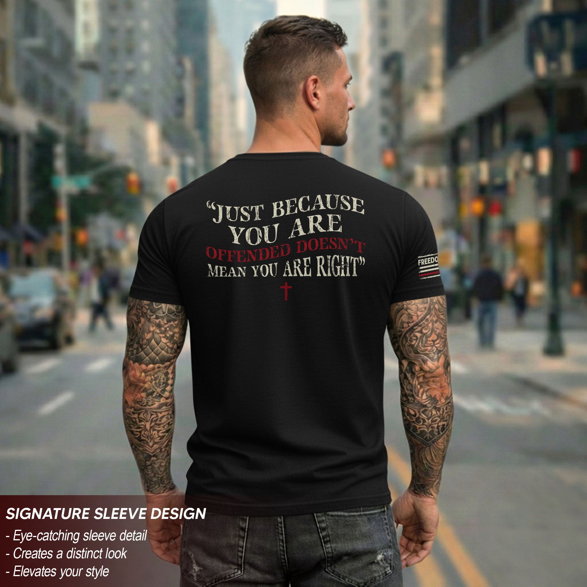 Freedom Memorial Patriotic American Flag & Bold Quote T-Shirt