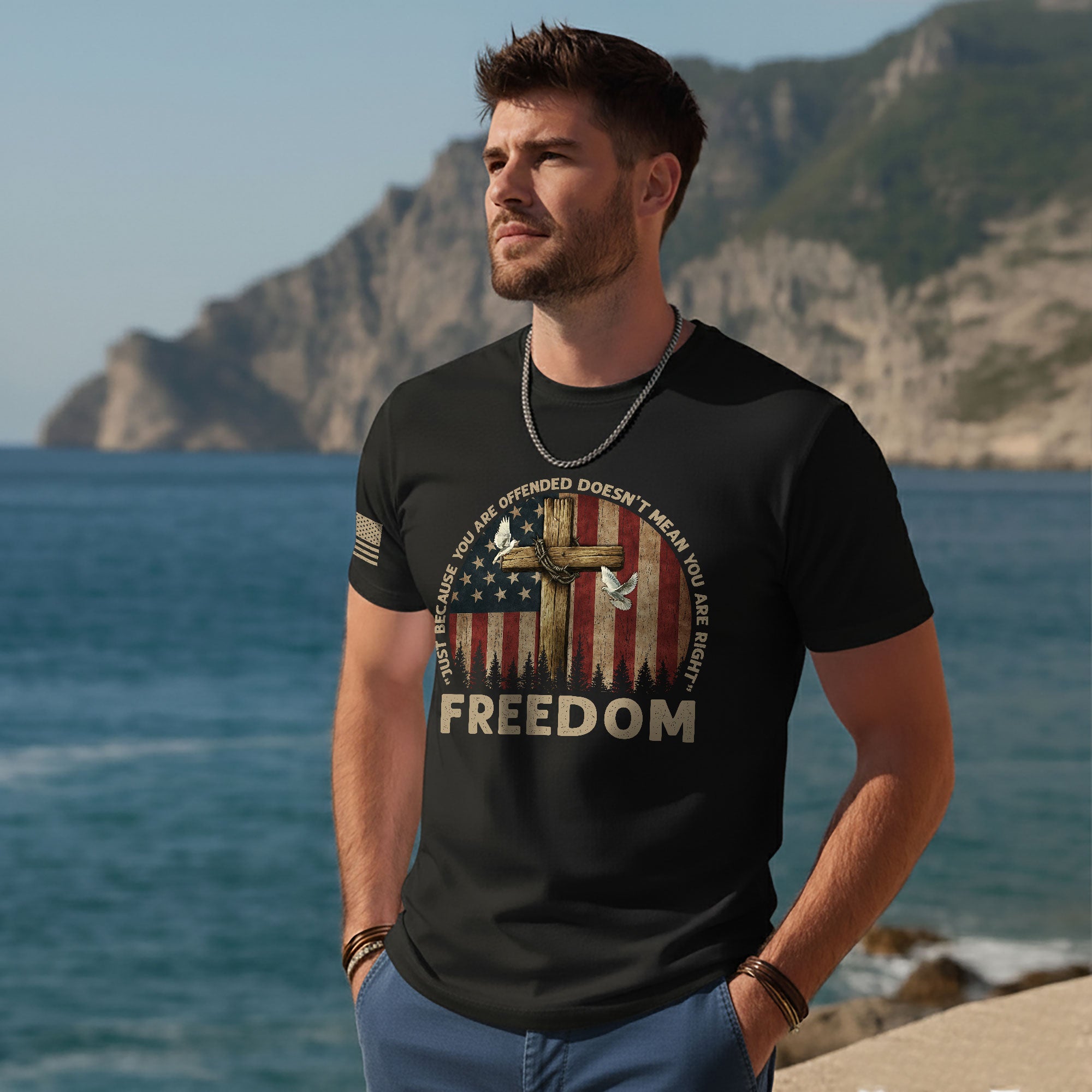 Freedom “Offended Doesn’t Mean You Are Right” Memorial Faith Cross T-Shirt